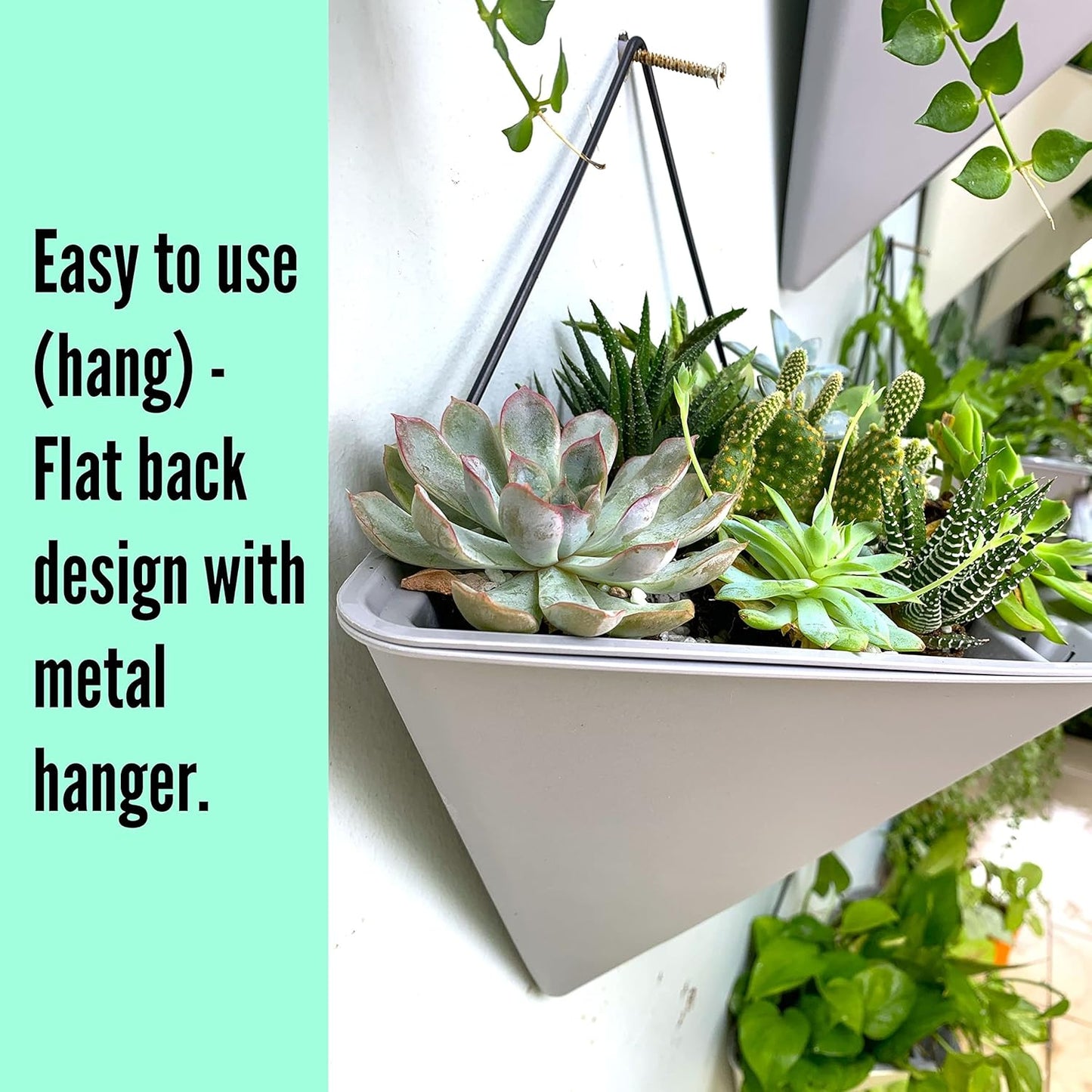 LaLaGreen Wall Planters - 4 Pack, 12 Inch Large Self Watering White and Gray Mixed Color Geometric Indoor Vertical Garden Plant Wall Hanging Flower Vase Vessel with Black Metal Hanger Modern Stylish