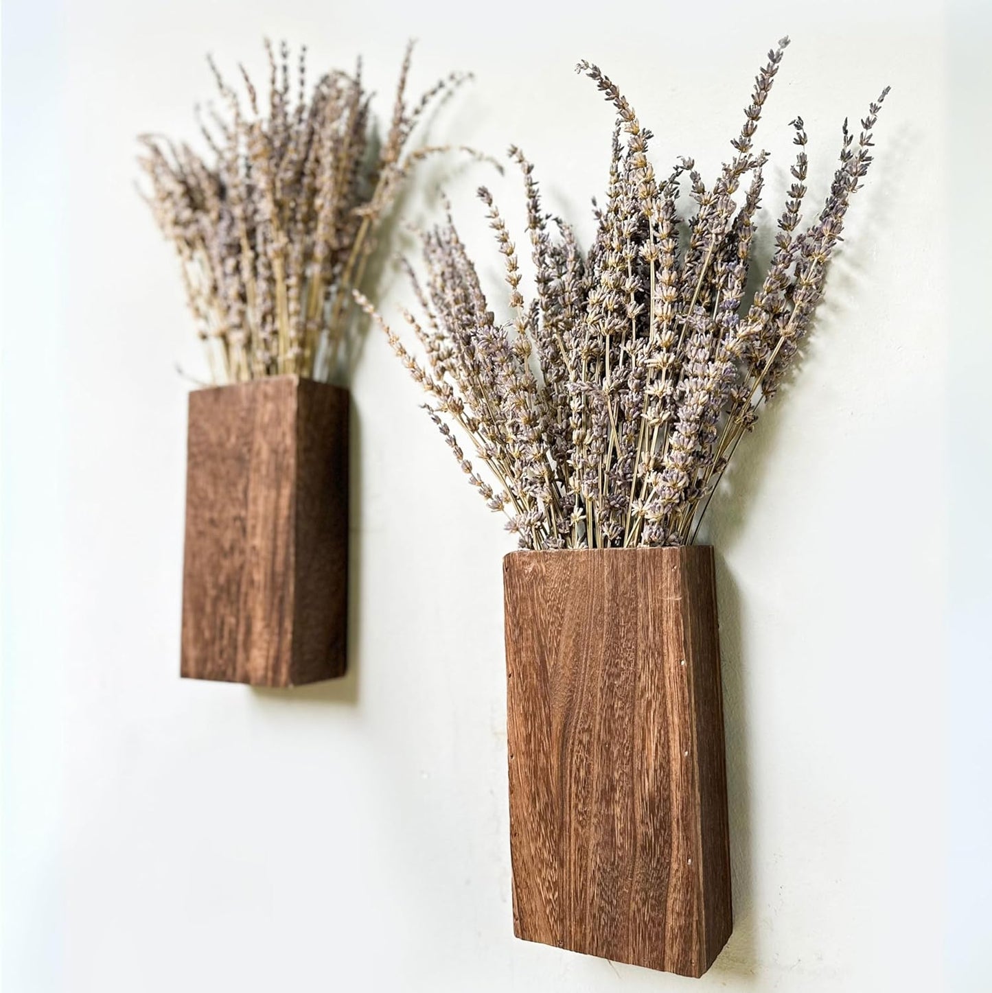LaLaGreen Wood Wall Planters (2 Pack, 8 Inch), Include Bunny Tails Dried Flowers, Hanging Planter Wooden Box Vase for Indoor Modern Rustic Farmhouse Decor Home Living Room Bathroom Trendy Decoration