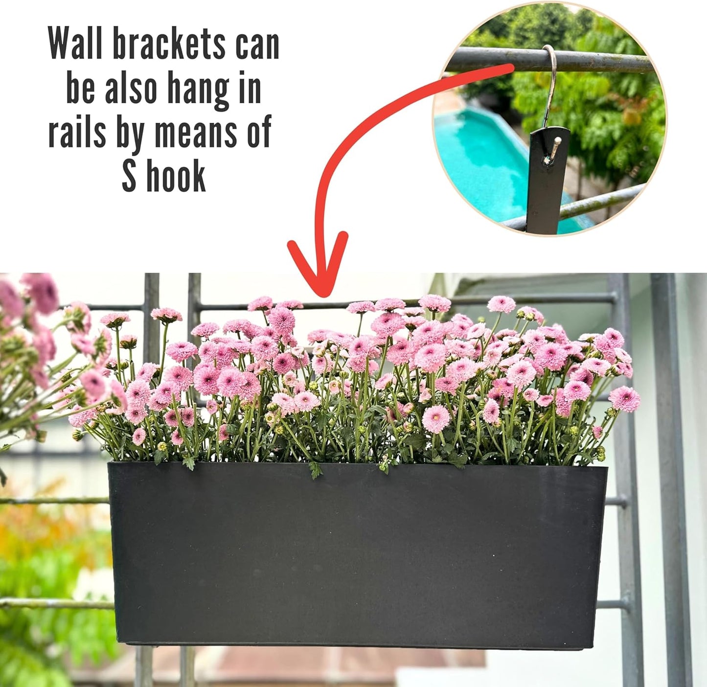 LaLaGreen Wall Planters for Indoor (2 Pack, 20 Inch) Black Self Watering Rectangular Window Planter Box Outdoor with Bracket Wall Mount Vertical Garden Balcony Herb Plant Holder Stylish Flower Pot