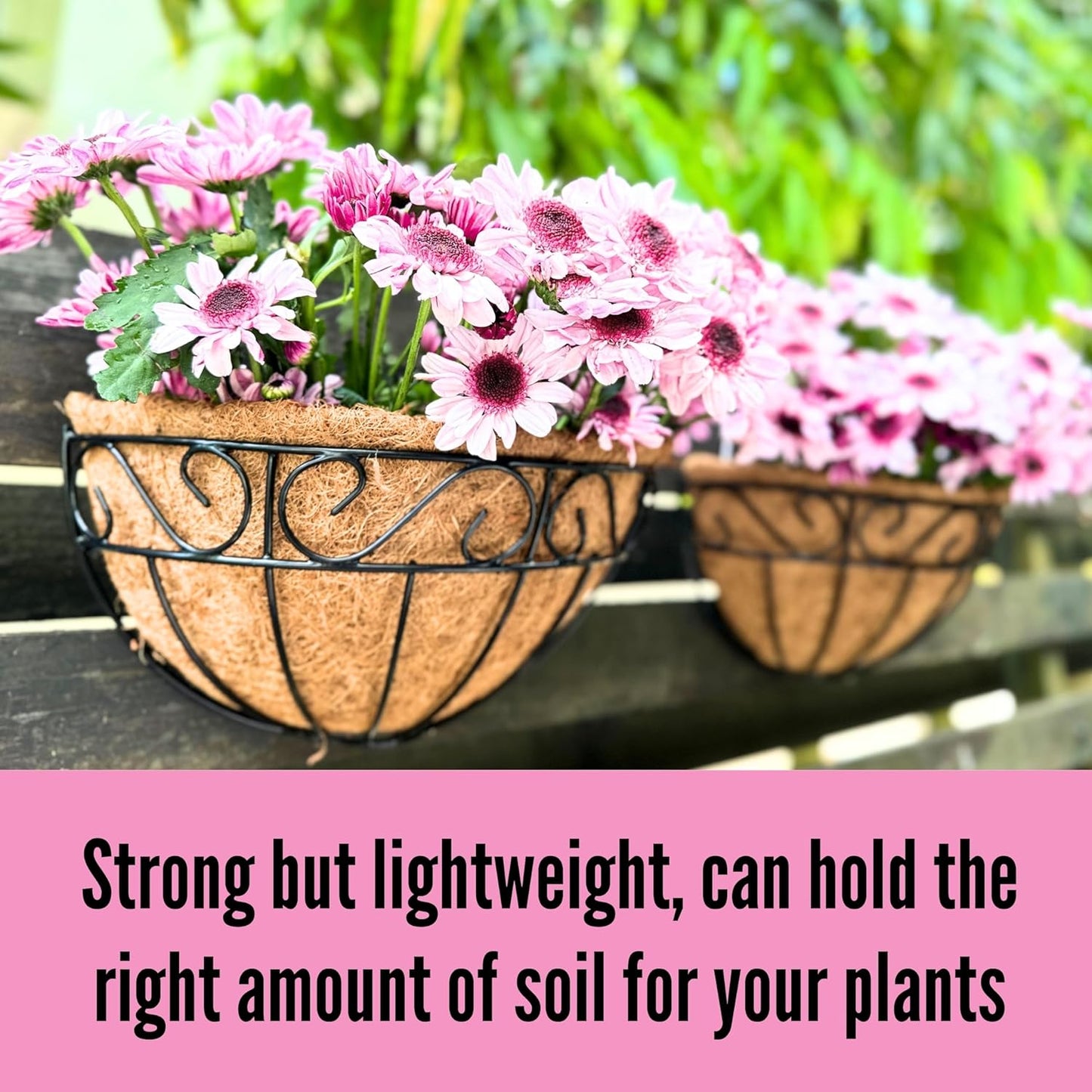 LaLaGreen Outdoor Wall Planters, 4 Pack, 14 Inch Large Balcony Planter Railings Hanging, Rail Flower Basket with Coco Liner English Horse Trough Black Metal Wire Succulent Pot Holder Deck Porch Garden