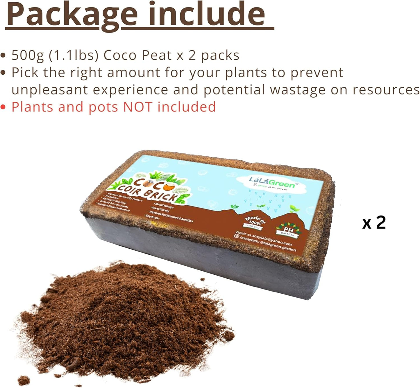 LaLaGreen Indoor Planting Soil (2 Pack, 500g) Organic Shredded Coconut Husk Fiber Brick Orchid Peat Moss for Plants, Fertilizer for Outdoor Plant Seed Starter Soils Coco Coir for Herb Flower Gardening