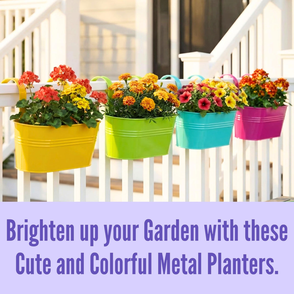 LaLaGreen Colorful Oval Metal Railing Planter Boxes