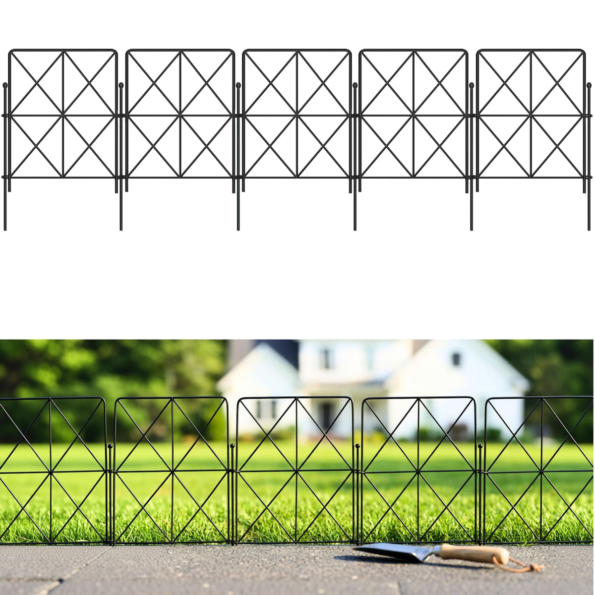 ShopLaLa Decorative Garden Fences (20 Panels) 12.5in(L) x 16.5in(H) Rustproof Animal Barrier for Dogs, Black Metal Wire Diamond Fencing, Flower Bed Edging Fence Border Lawn Yard Patio Outdoor Decor