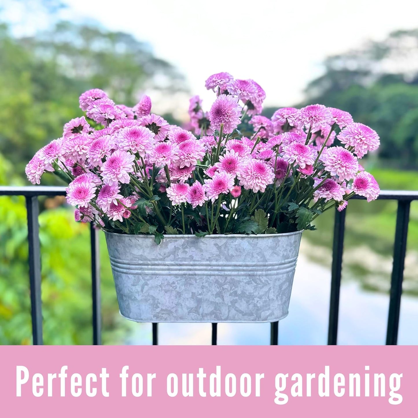 LaLaGreen Outdoor Plants Rail Planter (15 Inch, 4 Pack) Silver Metal Iron Hanging Flower Pot Deck Railings Fence Bucket Modern Boho Style Wall Mount Window Box Plant Wall Hanger Hooks Porch Home Decor