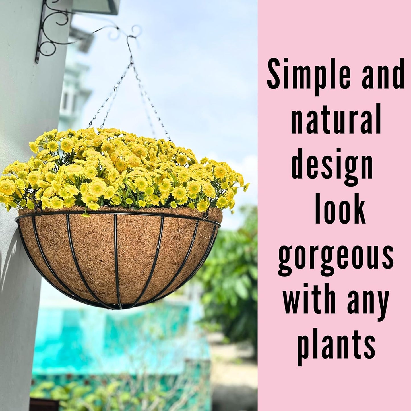 LaLaGreen Hanging Baskets for Plant Outdoor (20 Inch, 2 Pack) Extra Large Black Metal Wire Hanging Planter with Coco Liner Round Flower Pot Holder Hanger Deck Porch Modern Garden Balcony Country Decor