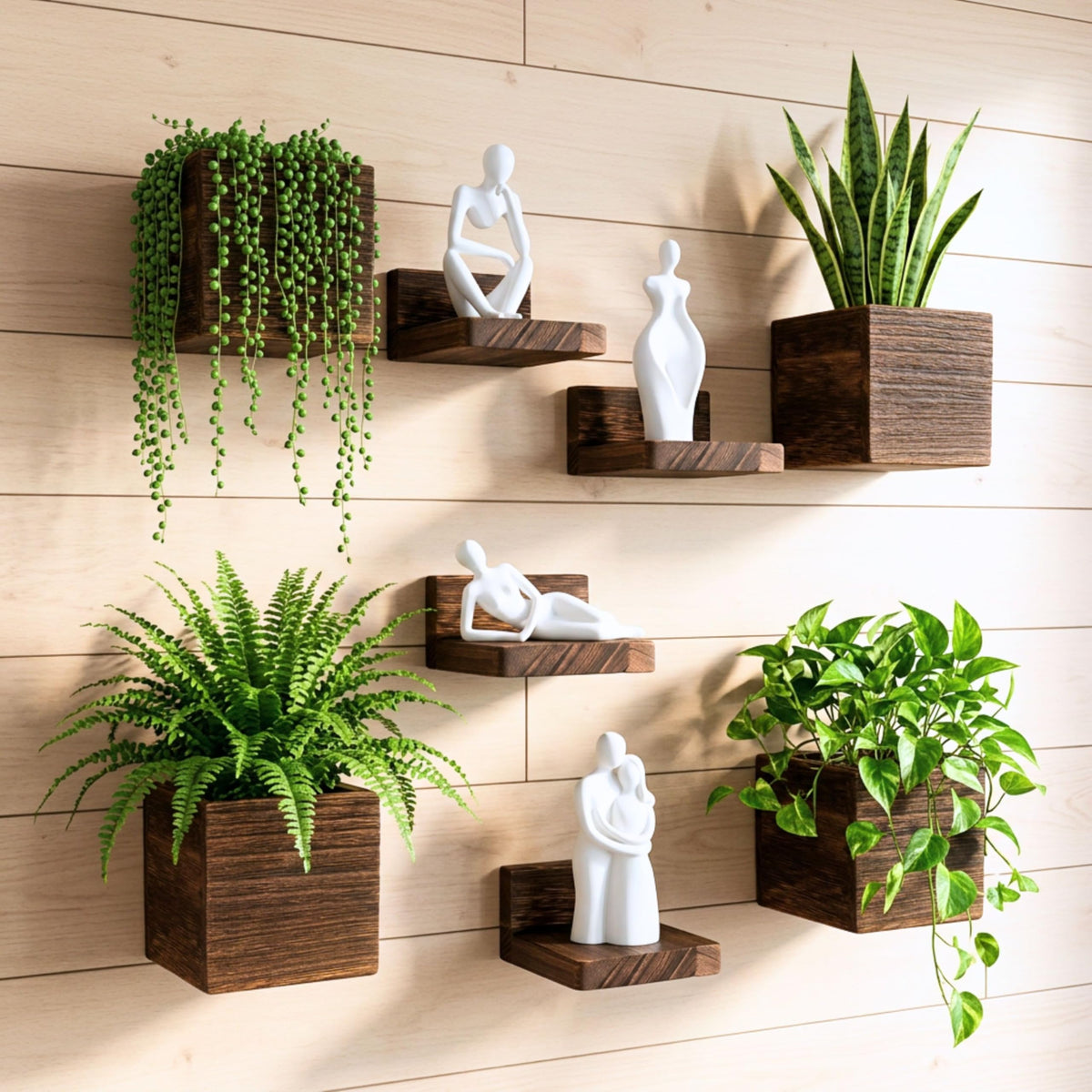 LaLaGreen Wooden Wall Planter Boxes and Floating Shelves Set