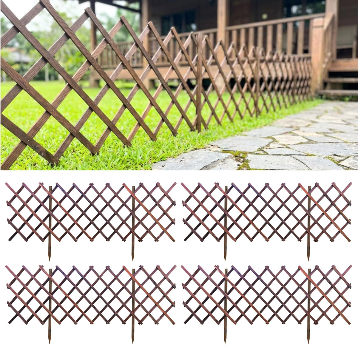 LaLaGreen Expandable Wooden Lattice Garden Fence Panels