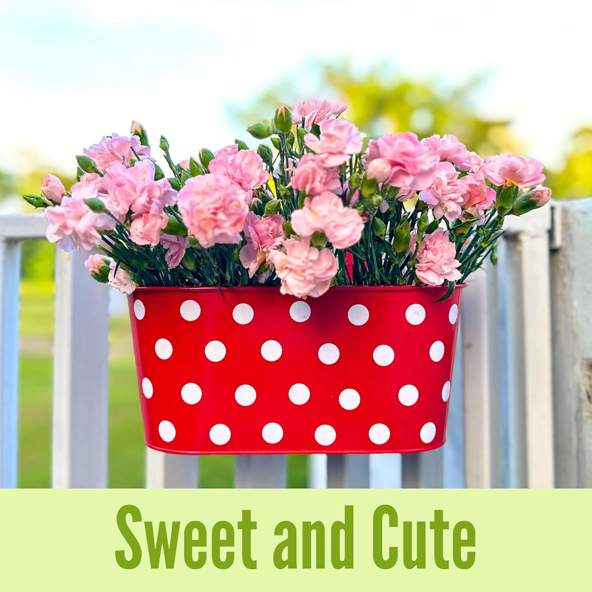 LaLaGreen Polka Dot Metal Railing Planter Boxes — 11.2 in