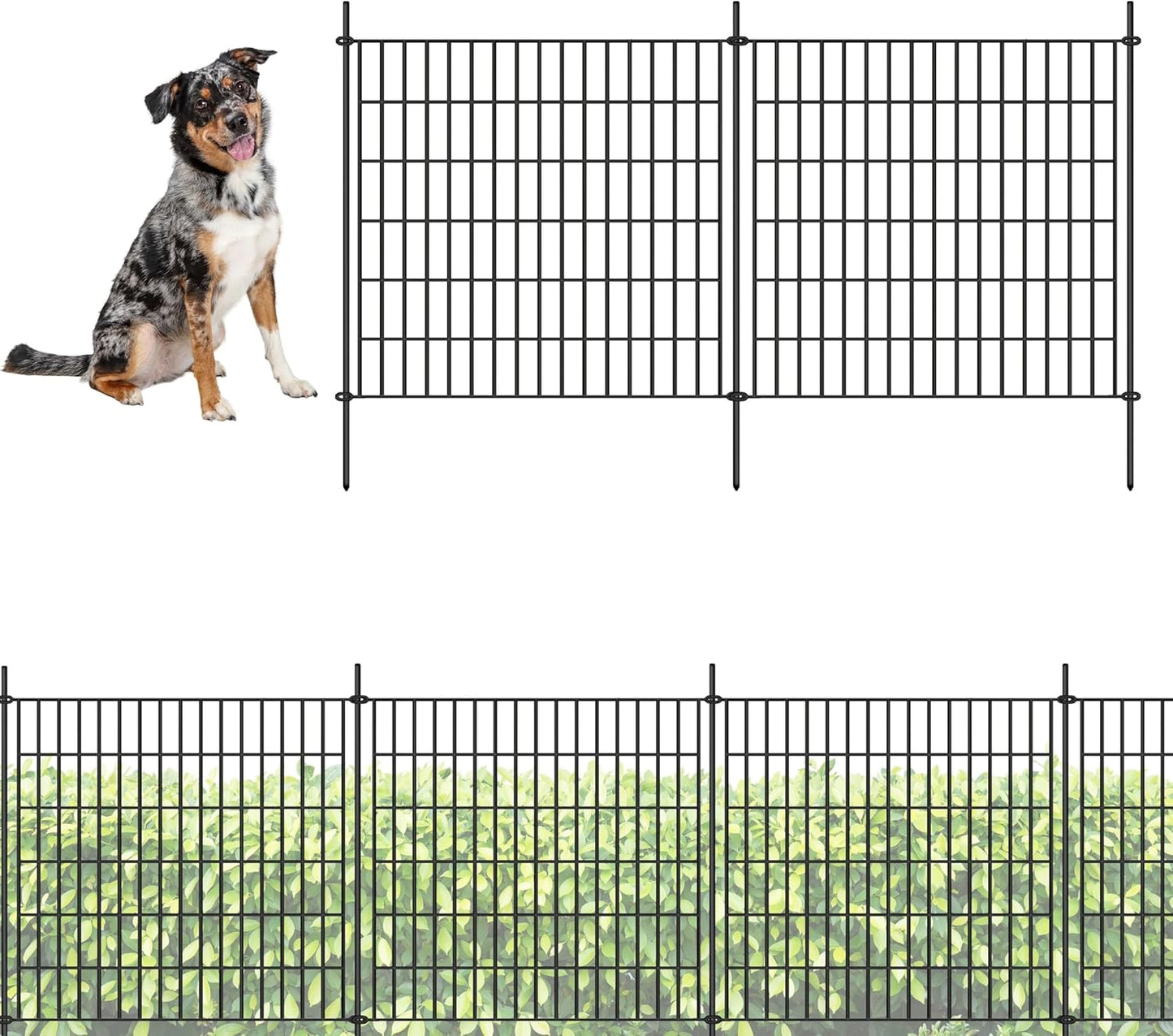 ShopLaLa Decorative Garden Fence (6 Panels) 28in(L) x 32in(H) Rustproof Black Metal No Dig Fences Small Dog Animal Barrier, Flower Edging for Landscape Large Tall Fencing Outdoor Garden Decor D-YA32