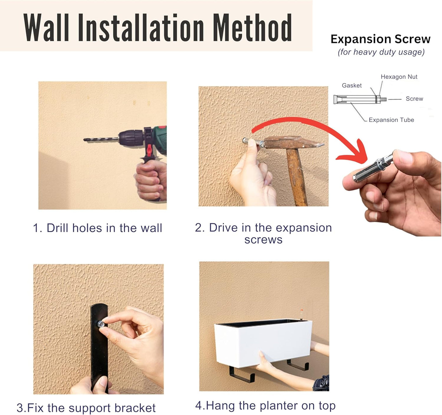 LaLaGreen Wall Planter for Outdoor (2 Pack, 20 Inch) White Self Watering Rectangular Window Boxes Planters to Attach to House with Bracket, Country Vertical Plant Wall Holder Indoor Garden Minimalist