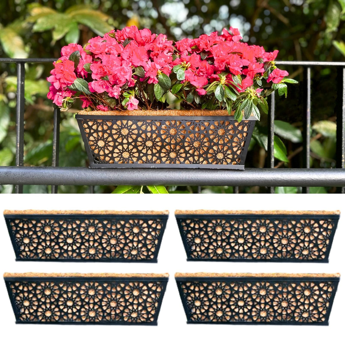 LaLaGreen Black Wall Planter (12 in, 2 Pack) Long Metal Window Flower Box