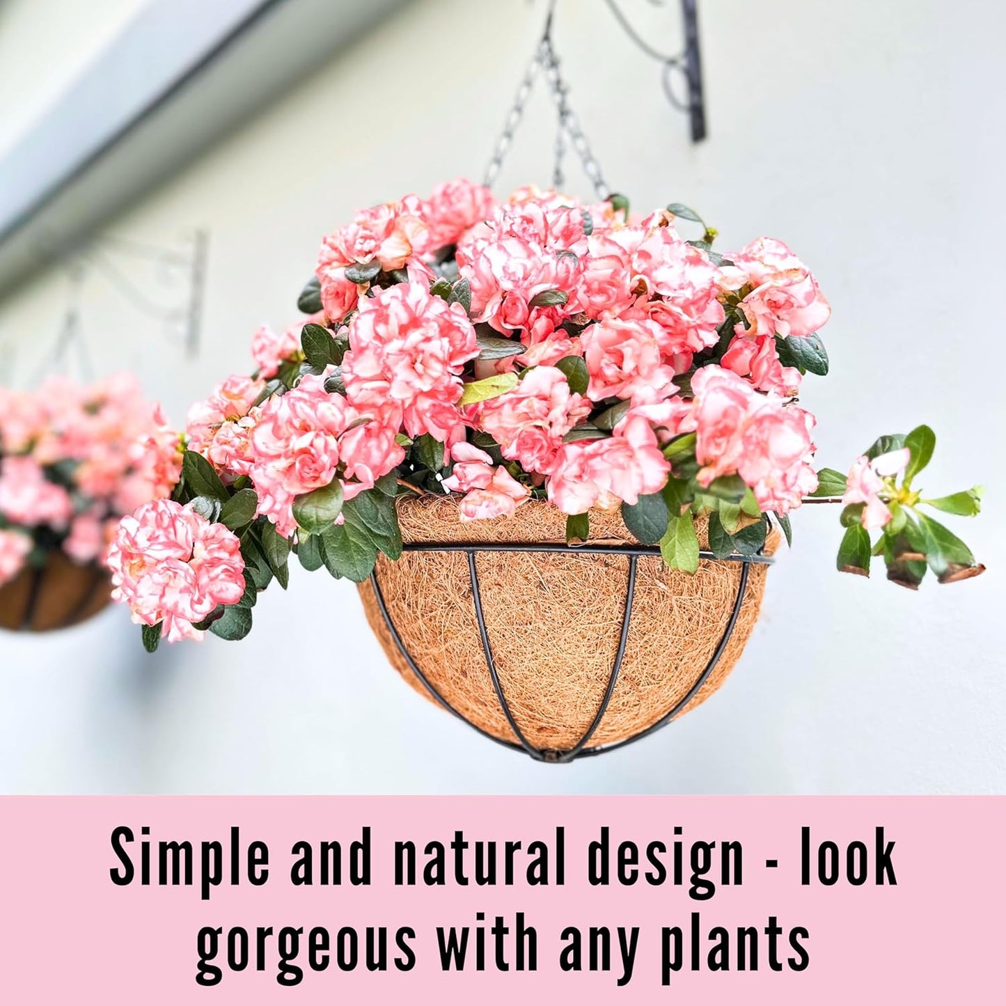 LaLaGreen Hanging Baskets for Plants Outdoor (4 Pack, 8 Inch) Hanging Planters Outdoor with Coco Liner, Small Round Flower Pots with Hanger Metal Wire Holder Deck Patio Porch Garden Balcony Decor