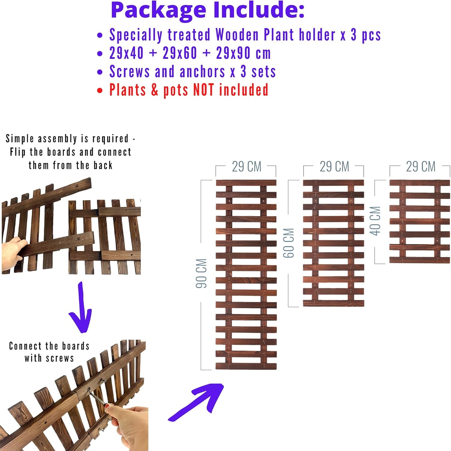 ShopLaLa Wall Planter – 3 Pack Wooden Hanging Planter for Indoor Plants, Air Plant Succulent Holder, Live Vertical Garden Large Wall Mounted Plant Stand Decor for Christmas 15.7 + 23.6 + 35.4 Inch