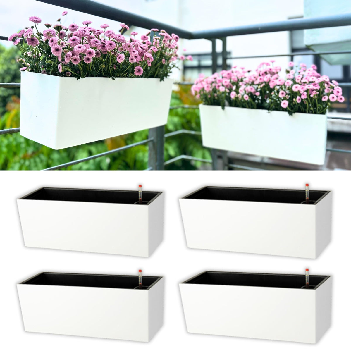 LaLaGreen Self-Watering Railing Planter Boxes with Brackets