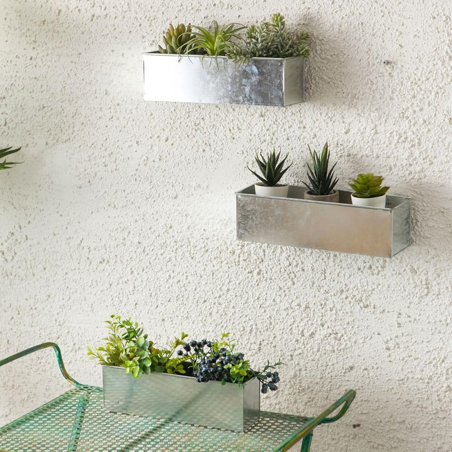 LaLaGreen Wall Planter (3 Pack, 12 Inch) Large Wall Mount Succulent Planters Black, Wall Hanging Rectangular Metal Flower Pot Window Planter Box Fence Railing Minimalist Floating Shelve Indoor Outdoor