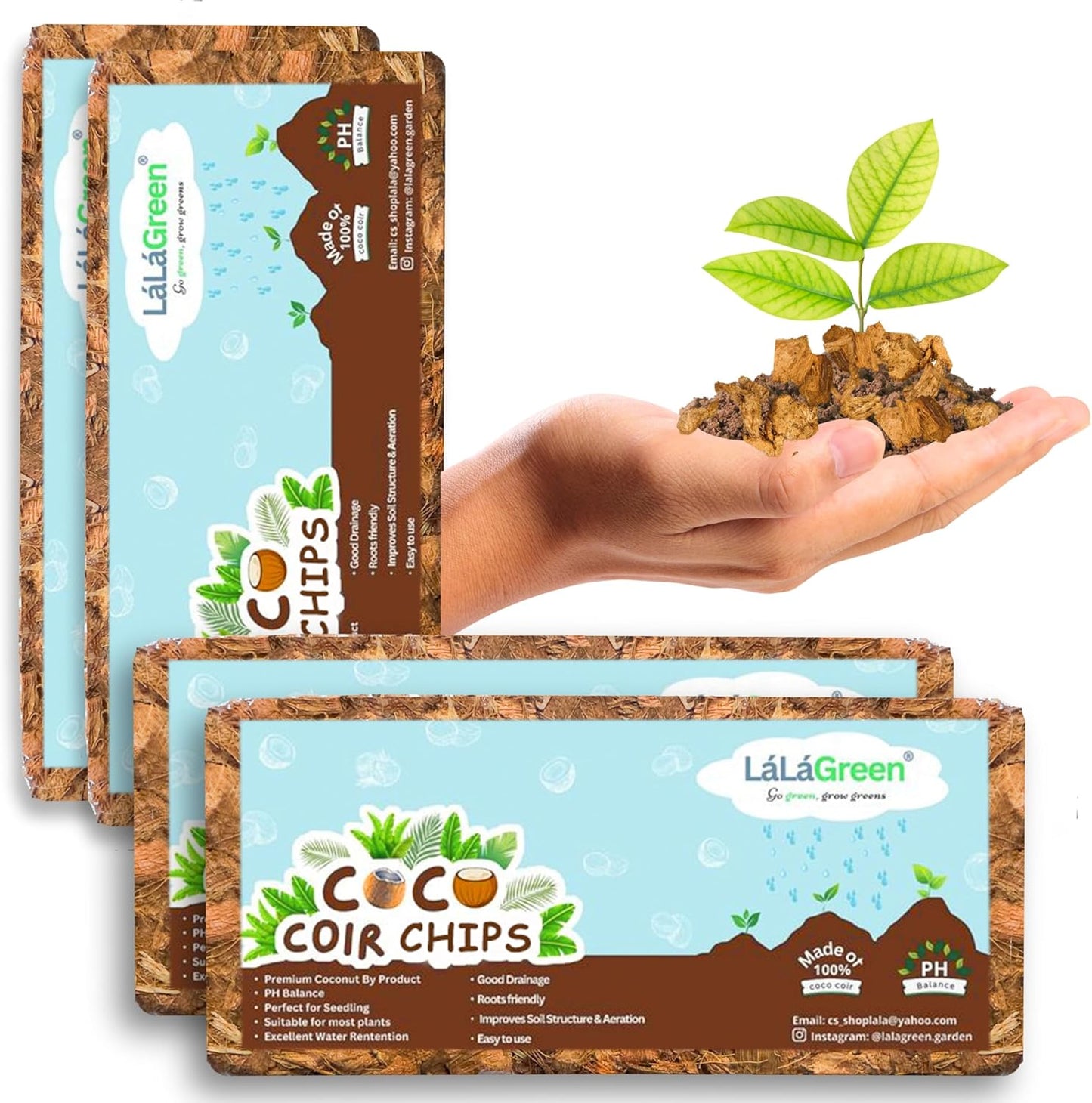 LaLaGreen Coconut Coir Chips for Plants (10 Pack, 500g) Indoor Herb Garden Seedling and Plant, Outdoor Planting Soil Vegetable Flower Orchids, Organic Compressed Coco Fiber Husk Chips Brick Peat Moss