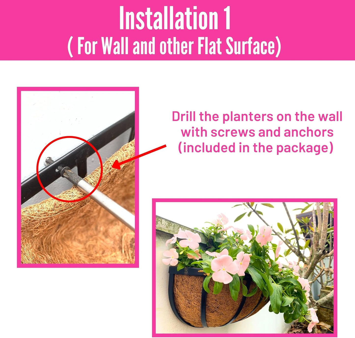 LaLaGreen Wall Planters for Outdoor Plant (16 Inch, 4 Pack) Deck Railing Planter Boxes for Outside Plants Window Flower Box with Coco Liners Metal Horse Troughs Fence Garden Herb Patio Porch over Rail