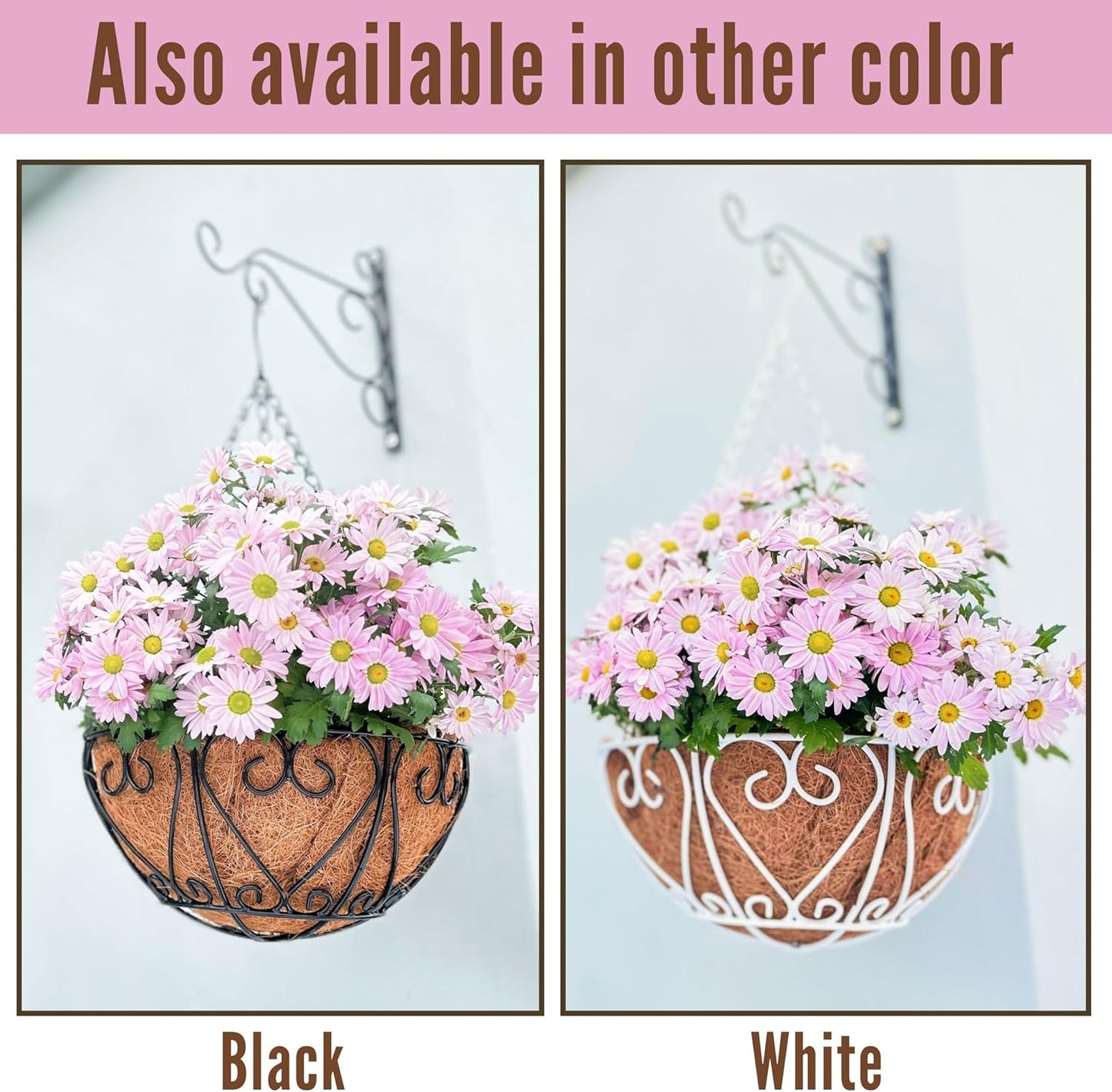 LaLaGreen Hanging Baskets for Plants (4 Pack, 14 Inch) Hanging Flower Pots with Coco Liner, Black Metal Wire Round Basket Plant Holder with Hanger Hook Chain, Outdoor Patio Deck Balcony Garden Decor