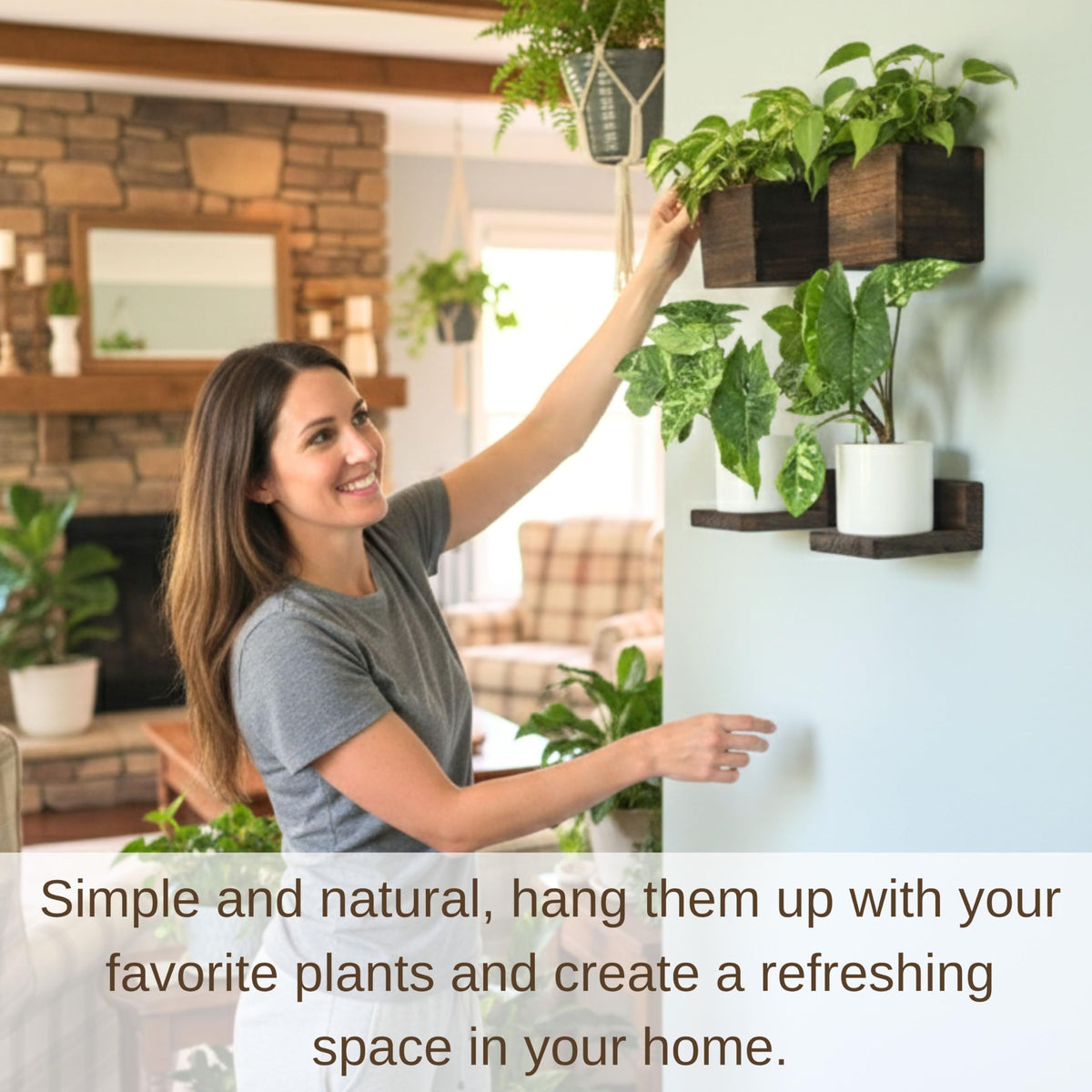 LaLaGreen Wooden Wall Planter Boxes and Floating Shelves Set