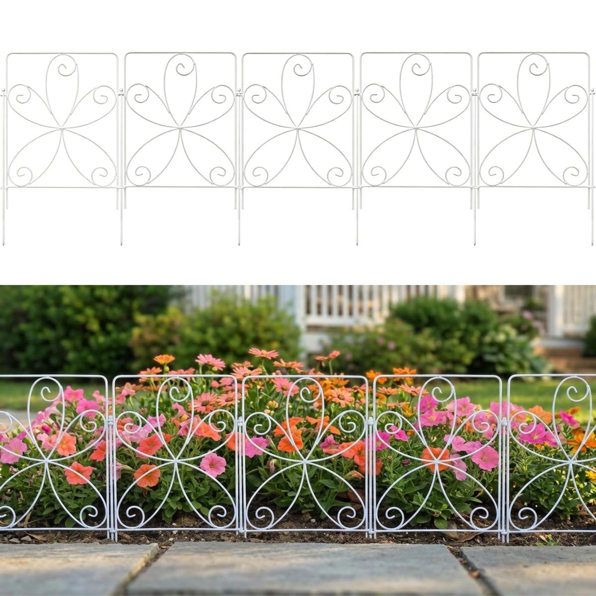 ShopLaLa Garden Fence (20 Panels) 12.5in(L) x 16.5in(H) Animal Barrier Fencing for Dogs, Rustproof White Metal Wire Fencing, Decorative Floral Flower Bed Edging Landscape Lawn Yard Patio Outdoor Decor