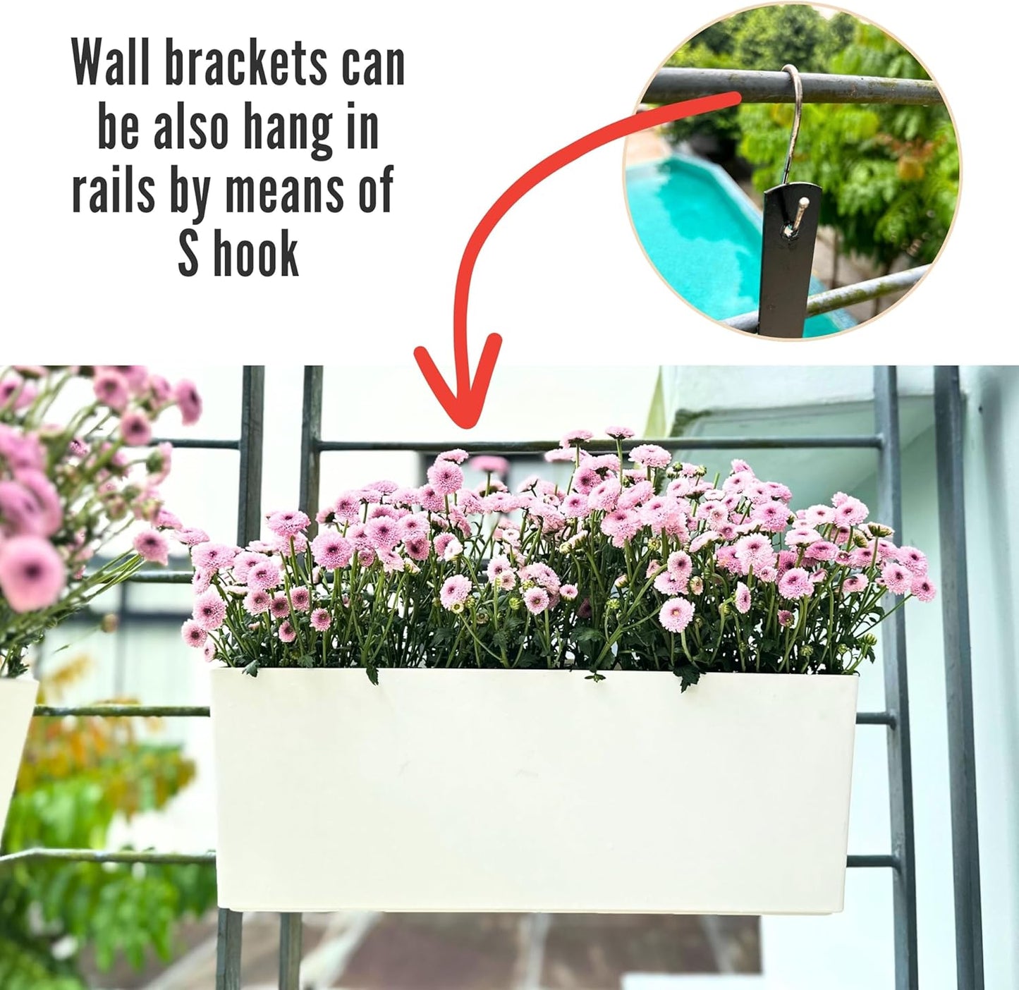 LaLaGreen Wall Hanging Planter Outdoor (20 Inch, 4 Pack) Wall Mounted Self Watering System Window Boxes with Bracket, White Rectangular Plant Pot Flower Box Container Indoor Modern Herb Kitchen Decor
