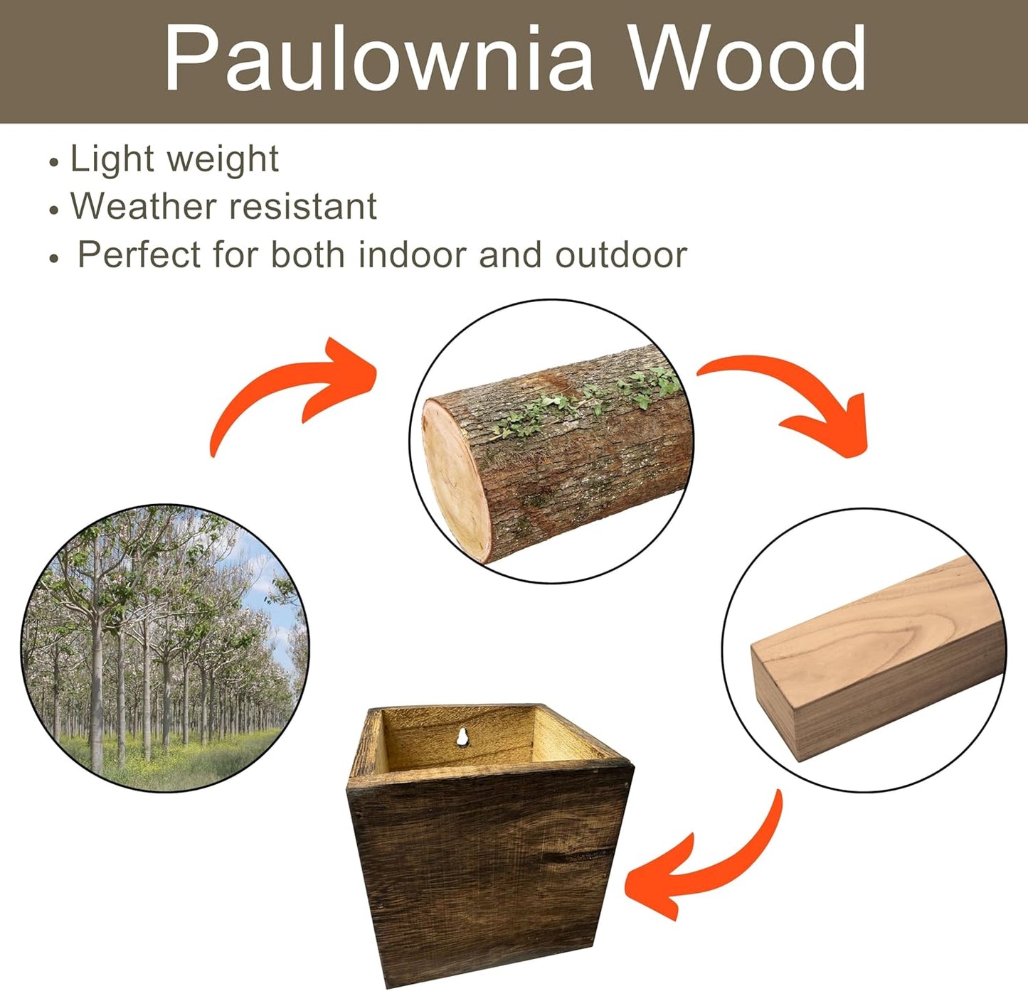 LaLaGreen Wood Planter Box for Plants (4x4 Inch, 2 Pack) Small Square Wall Planters for Indoor Plant, Window Hanging Flower Pot Wooden Boxes for Table Centerpiece Herb Balcony Home Garden Office Decor