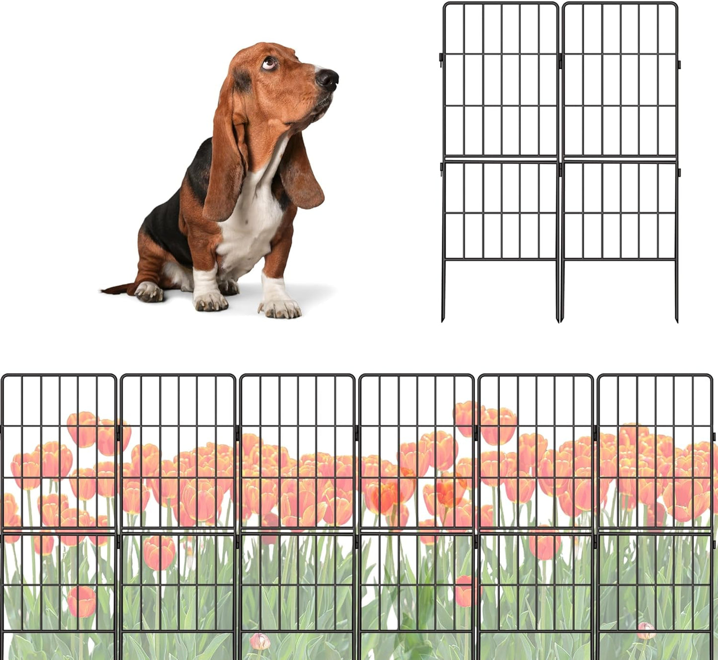 ShopLaLa Decorative Garden Fence (10 Panels) 12.5in(L) x 31in(H) Animal Barrier Fencing Rustproof Black Metal Wire Flower Edging for Landscape, Dog Gates Fences Tall Large No Dig Outdoor Border D-F30D