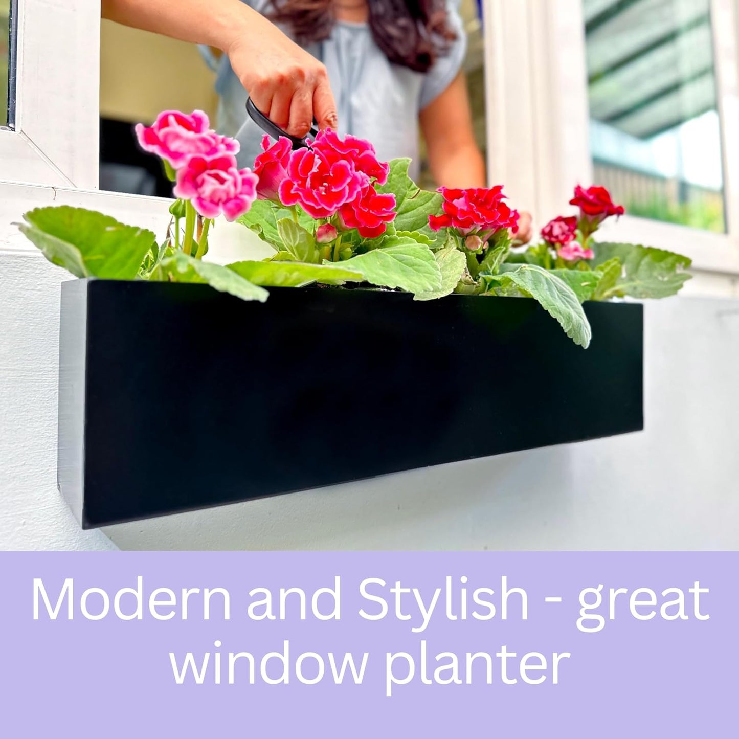 LaLaGreen Wall Planter (24 Inch, 2 Pack) Rectangular Metal Hanging Flower Pot for Succulents Carbon Steel Black, Long Window Sill Box Modern Fence Floating Garden Shelf for Deck Indoor Outdoor Decor