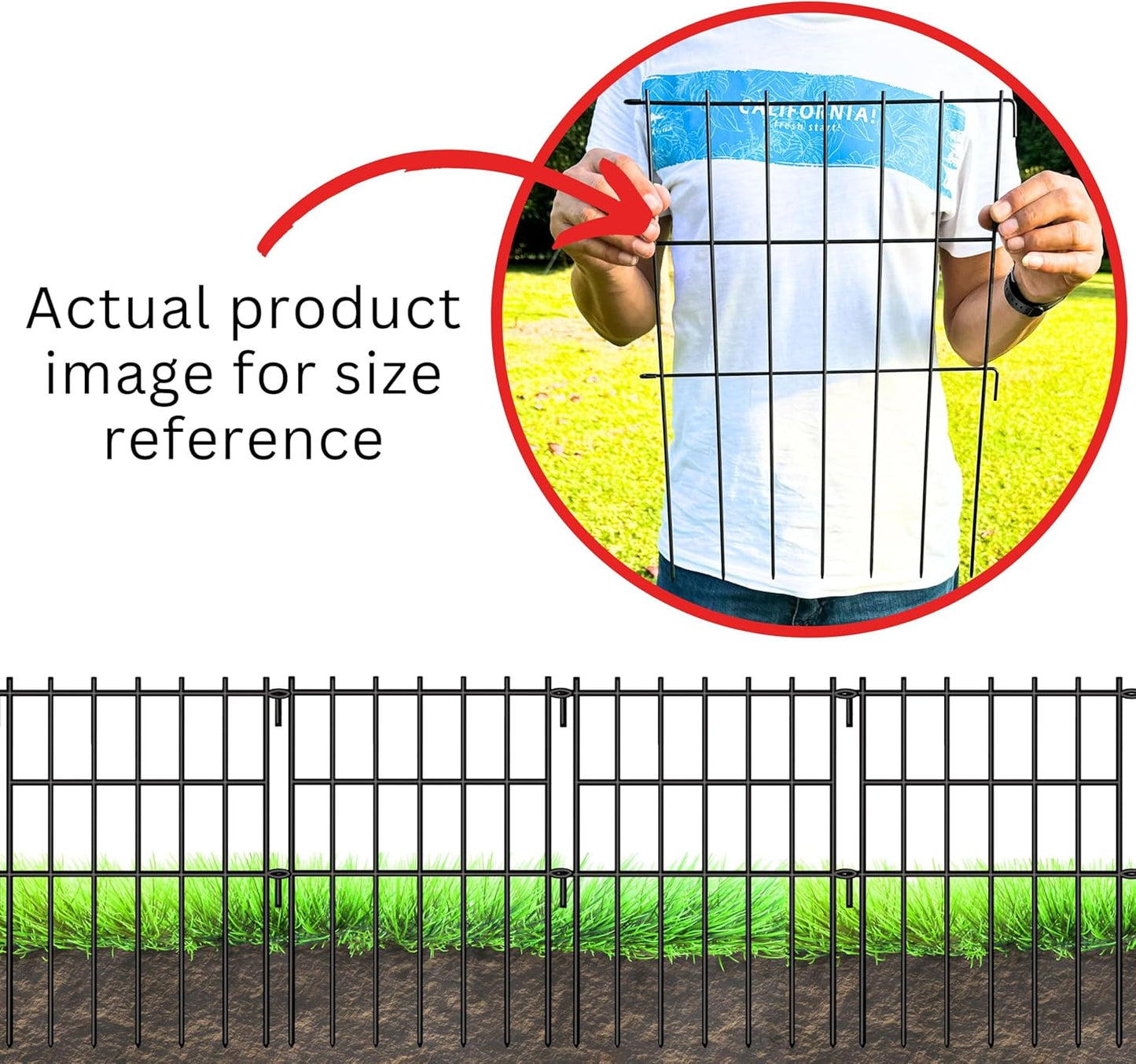 ShopLaLa Garden Fence (10 Panels) 12in(L) x 16.5in(H) Rustproof Metal Wire Animal Barrier Fence Flower Edging for Landscape Patio Outdoor Decor, Small Dog Fences for the Back Yard No Dig Black D-L16.5