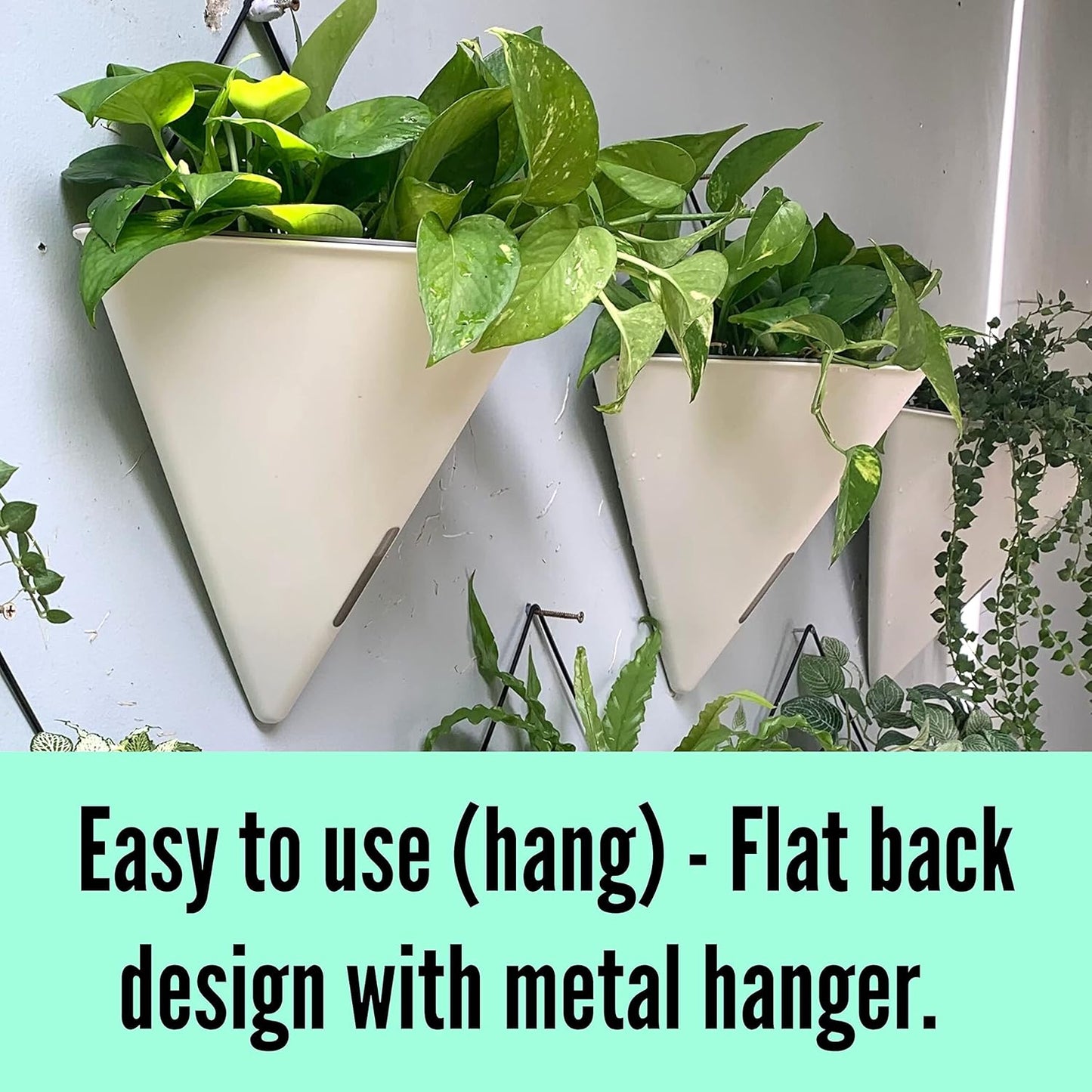 LaLaGreen Wall Planters for Indoor Plants - 4 Pack, 12 Inch Large Self Watering White Geometric Hanging Flower Vase Vessel with Metal Hanger, Modern Stylish Wall Mounted Succulent Pot Holder Decor