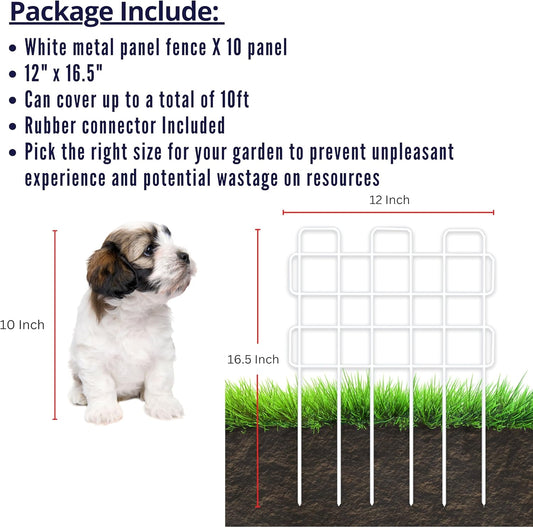 ShopLaLa Garden Fence Animal Barrier (Total 10 ft) 10 Panels, 16.5 Inch, Small and Short Decorative Outdoor Dog Fence, Metal Fencing Plant Protectors from Pet Rabbit Yard, No dig Wire Fences Border