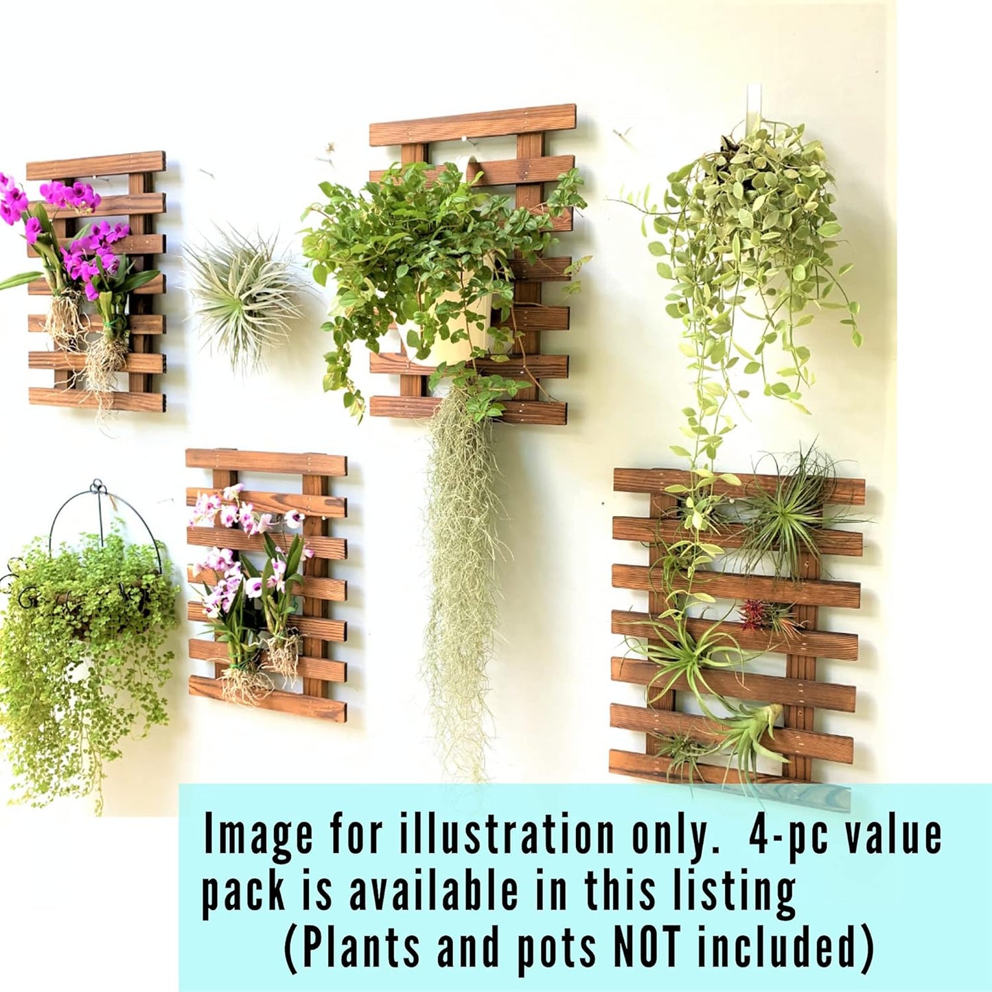 ShopLaLa Wall Planter - 2 Pack Wooden Orchid Planter Frame Display Outdoor Plants, Wall Mount Air Plants Succulent Holder Hanger, Vertical Garden Plant Wall Decor Macetas para Orquideas 15.7" (40cm)
