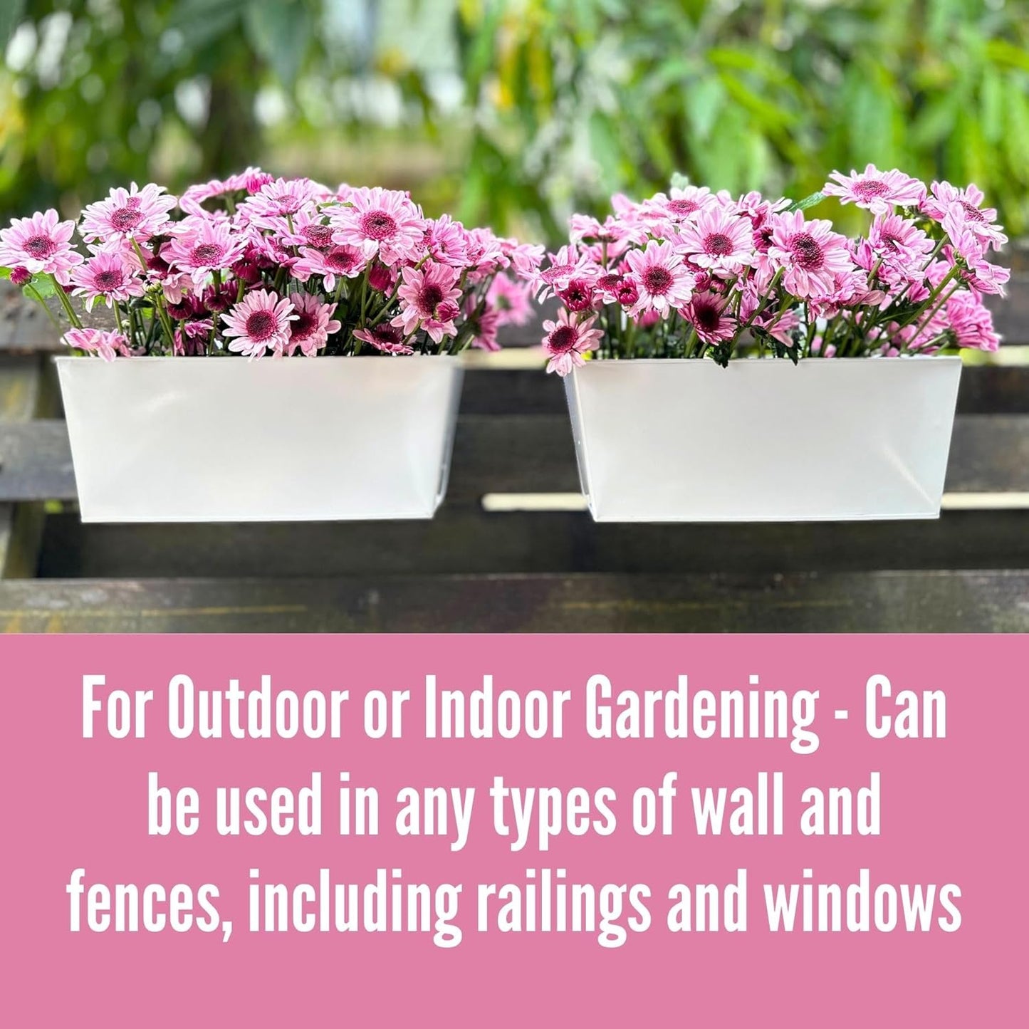 LalaGreen Outdoor Planter (2 Pack, 12 Inch) White Metal Rectangle Window Boxes Planters with Drainage Holes, Strawberry Wall Hanging Flower Pots Balcony Deck Railing Fence Minimalist Patio Home Decors