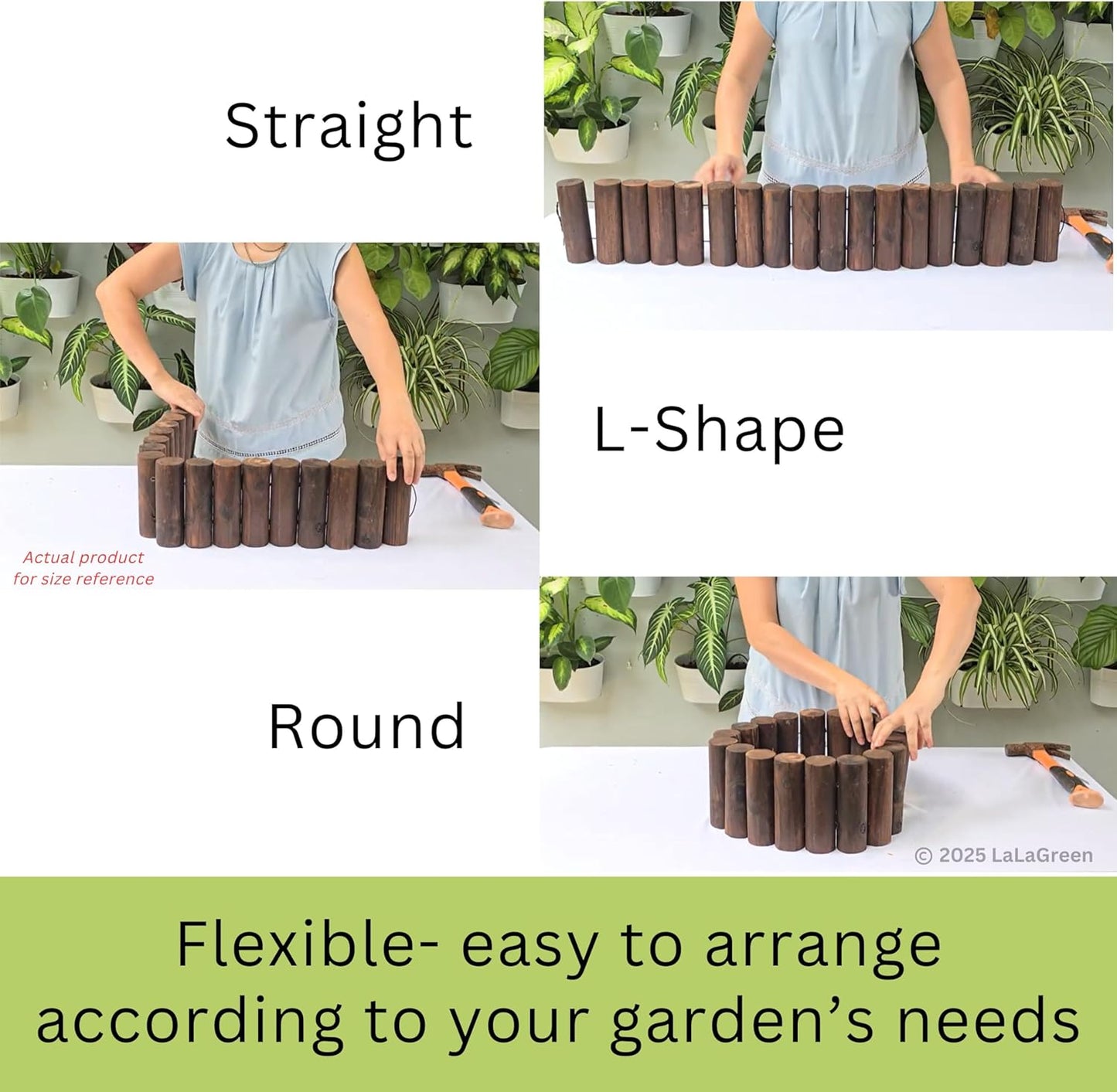 LaLaGreen Garden Edging Border (36"x6", 6 Pack) Small Wood Fence Panel for Yard Lawn Landscape Patio Pathway Trees Decor, Expandable Brown Wooden Stakes Decorative Flower Bed Fencing Outdoor No Dig