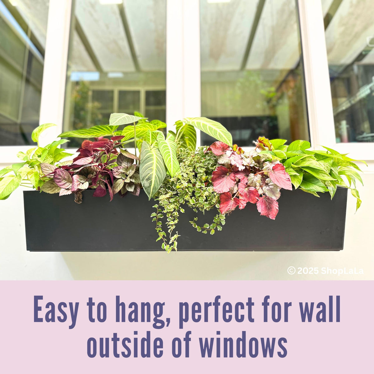 LaLaGreen Hanging Planter Boxes Outdoor (40 Inch, 2 Pack) Black Window Flower Box with Bracket, Large Rectangular Self Watering System Vertical Plant Container Wall Mounted Indoor Succulent Herb Decor