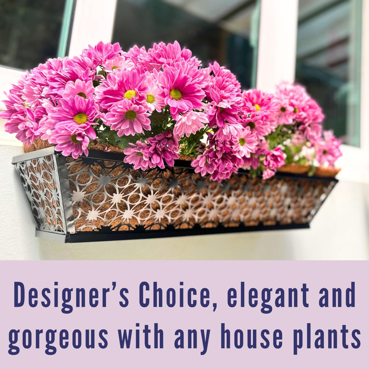 LaLaGreen Flower Wall Planter (12 in, 2 Pack) Black Metal Window Boxes