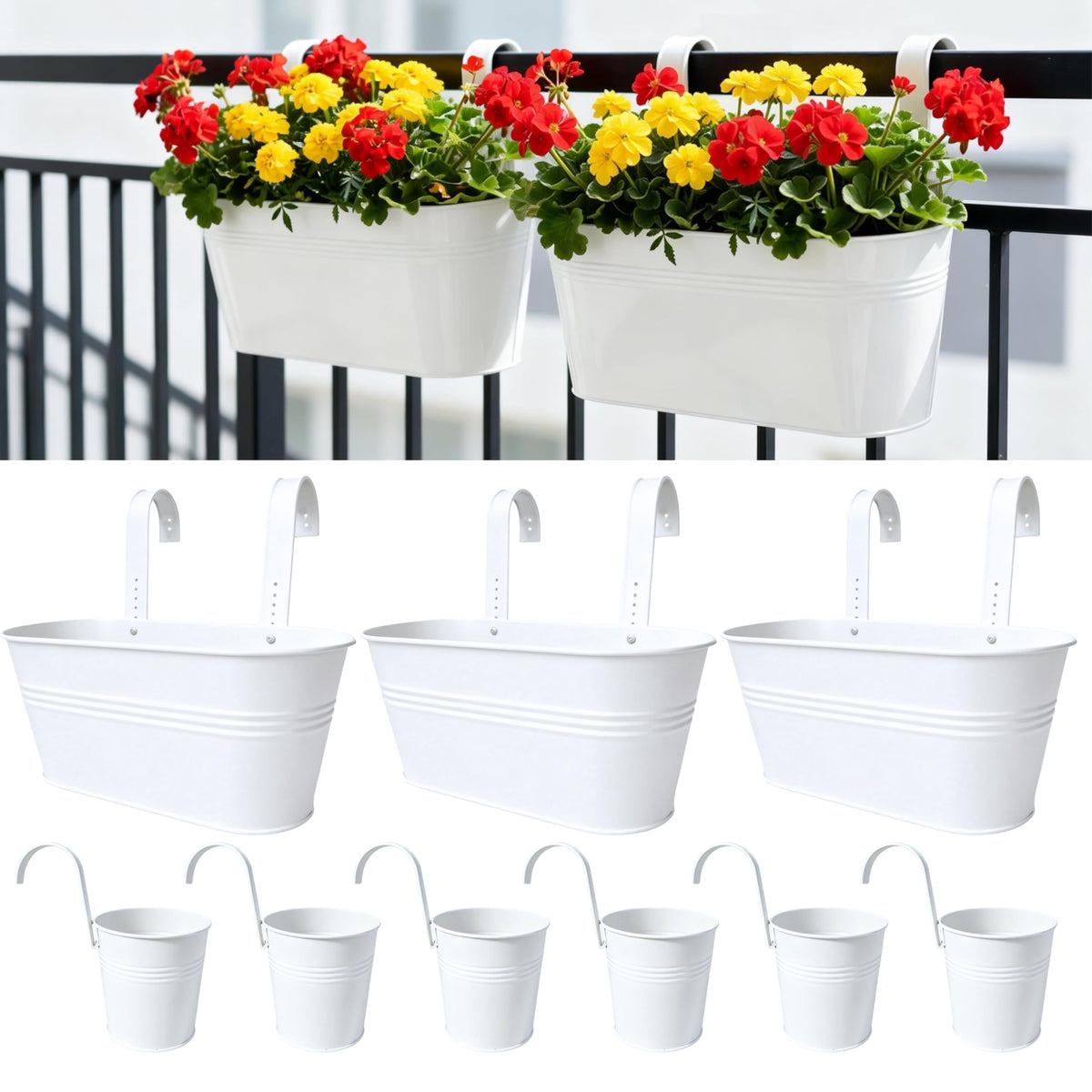 LaLaGreen Oval and Round Metal Railing Planter Combo