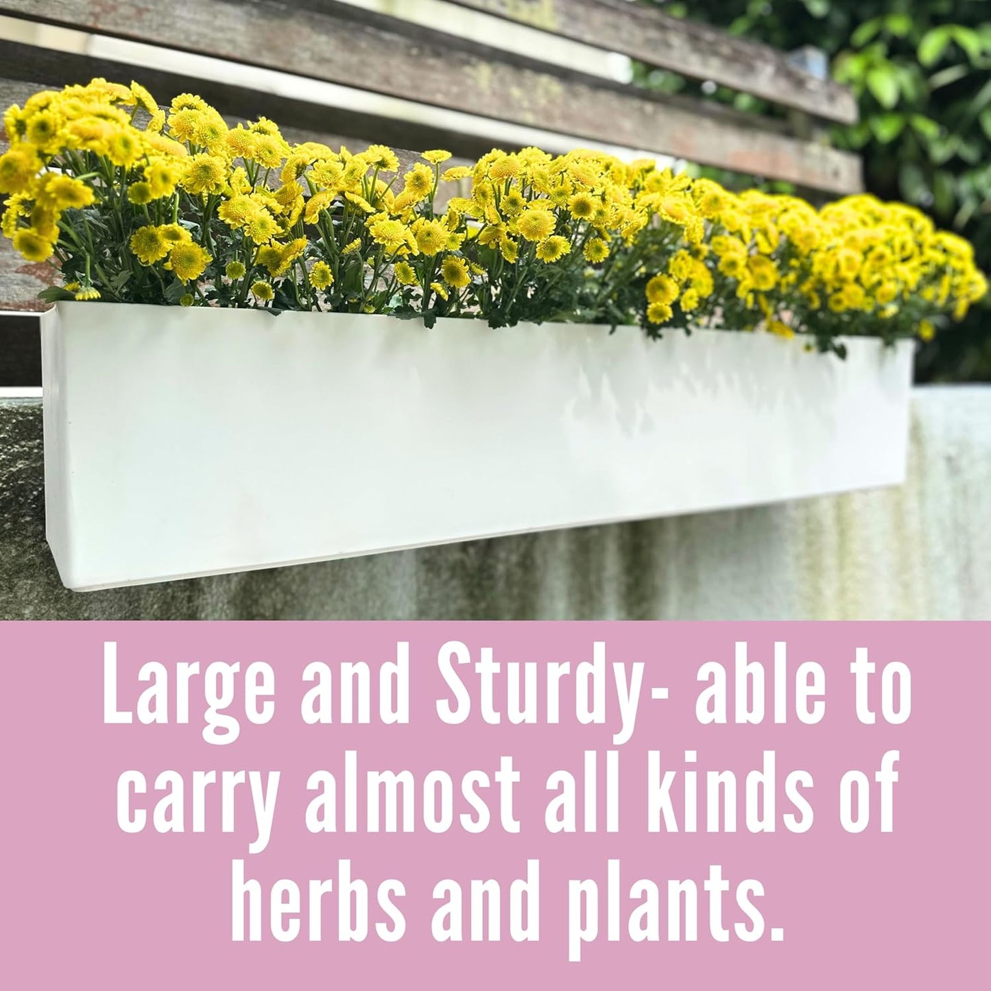 LaLaGreen Hanging Planter Boxes (2 Pack, 40") Extra Large White Rectangular Window Flower Box with Bracket Self Watering System Railing Planters for Outdoor Plant Pot Container Deck Rail Fence Balcony