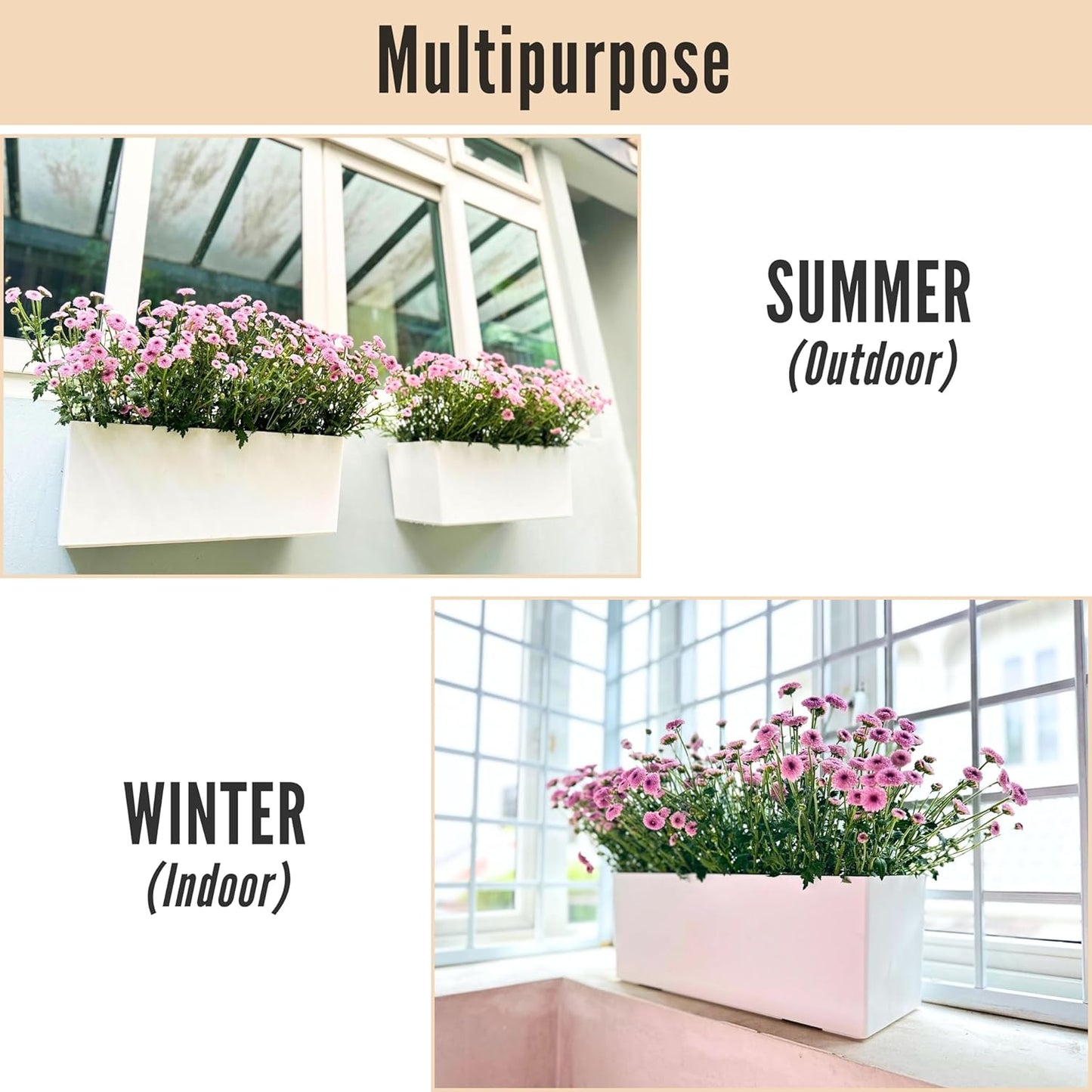 LaLaGreen Wall Planter for Outdoor (3 Pack, 14 Inch) Wall Mounted Self Watering System White Flower Boxes with Bracket, Window Wall Hanging Rectangular Plant Pots Container Indoor Garden Modern Herb