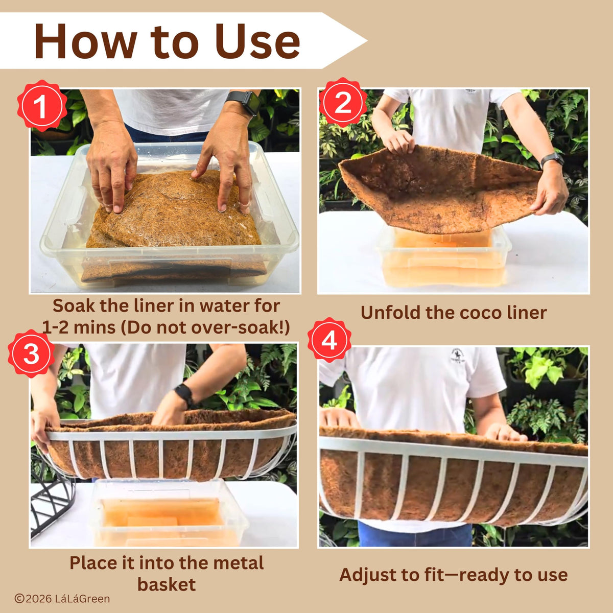 LaLaGreen Half-Round Rectangular Coconut Coir Replacement Liners