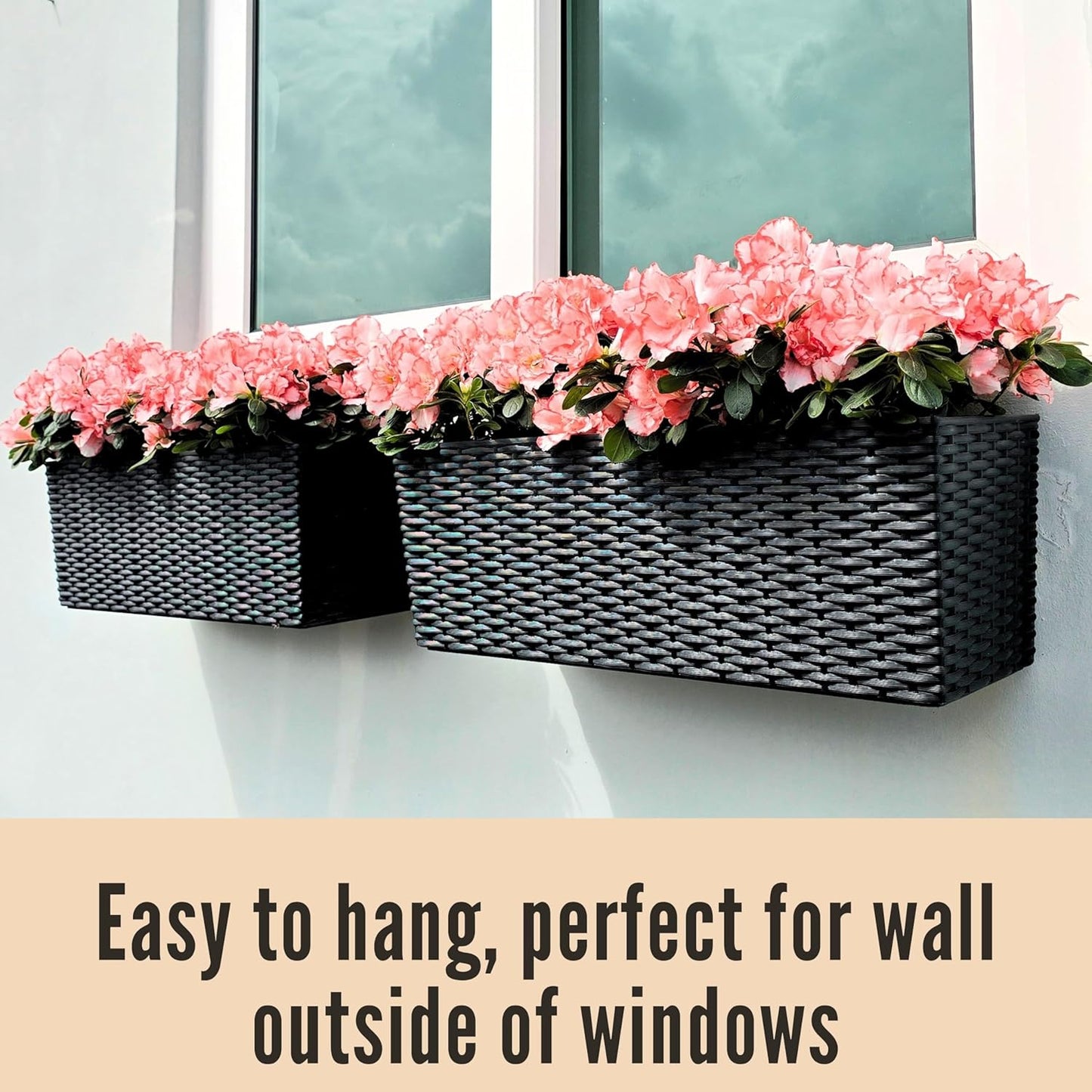 LaLaGreen Outdoor Wall Planters (20 Inch, 4 Pack) Wall Mounted Self Watering System Window Flower Boxes with Bracket, White Rectangular Plant Pot Container Indoor Modern Garden Herb Kitchen Home Decor