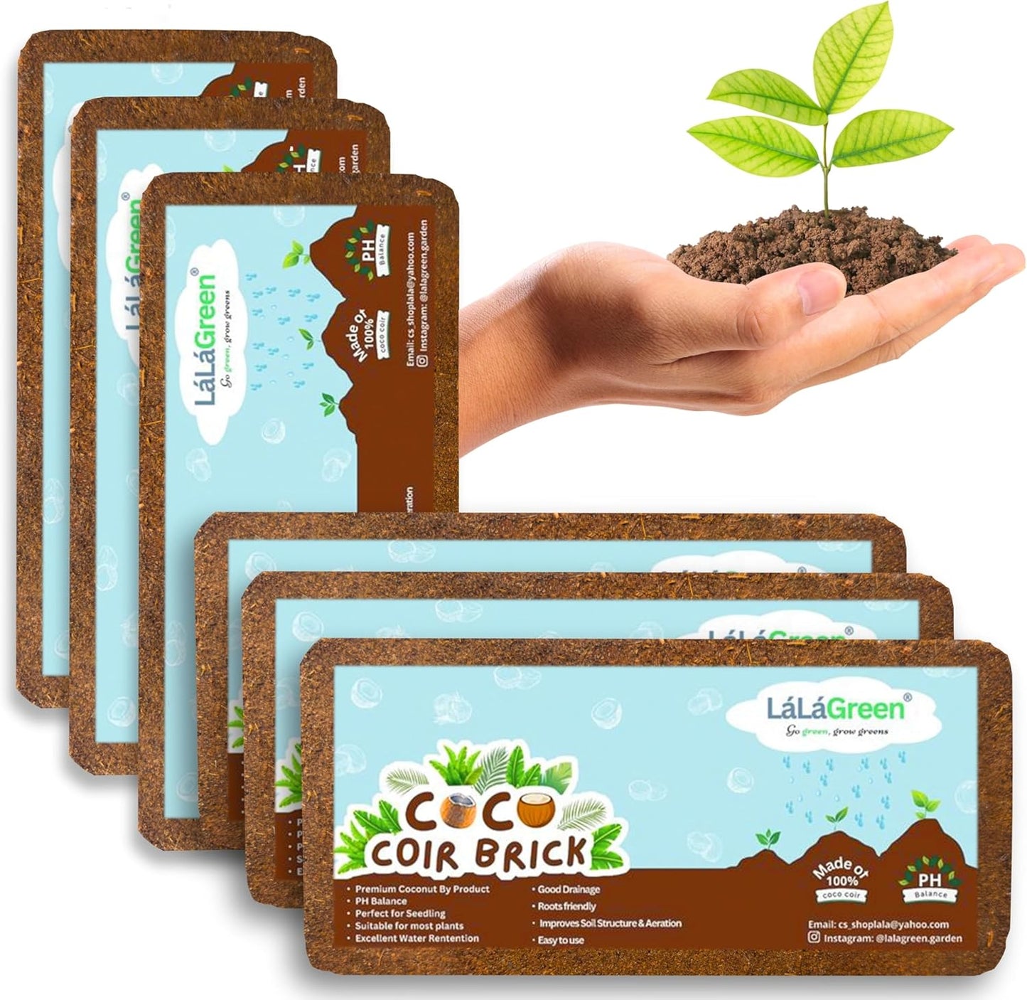 LaLaGreen Indoor Planting Soil (6 Pack, 500g) Organic Shredded Coconut Husk Fiber Brick Orchid Peat Moss for Plants, Fertilizer for Outdoor Plant Seed Starter Soils Coco Coir for Herb Flower Gardening