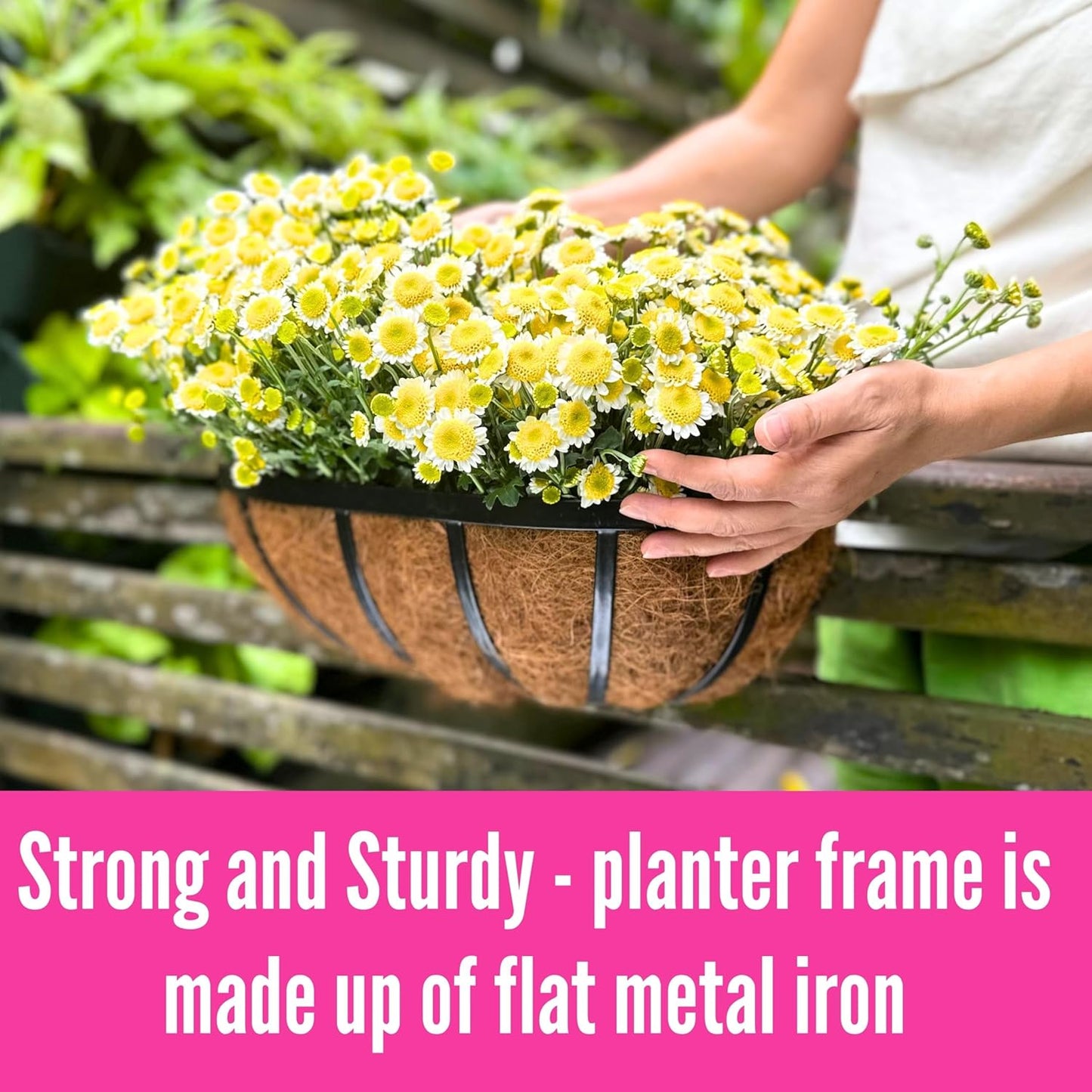 LaLaGreen Wall Planters for Outdoor Plant (16 Inch, 4 Pack) Deck Railing Planter Boxes for Outside Plants Window Flower Box with Coco Liners Metal Horse Troughs Fence Garden Herb Patio Porch over Rail