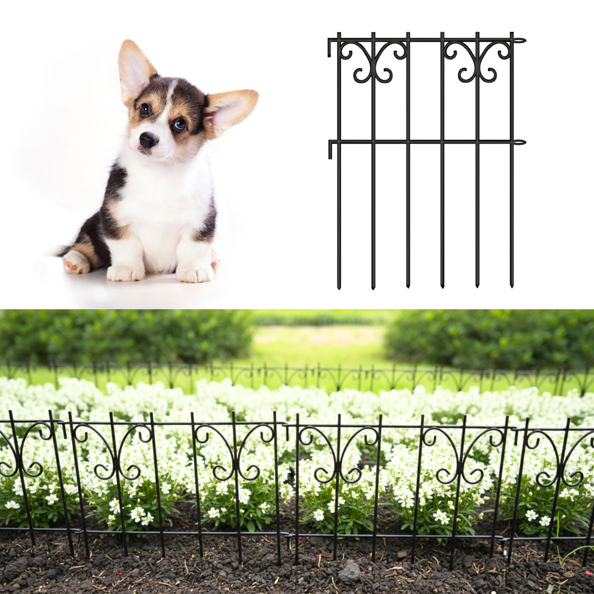 LaLaGreen Butterfly-Pattern Decorative Metal Garden Fence and Animal Barrier Panels — 12.5 x 16.5 in