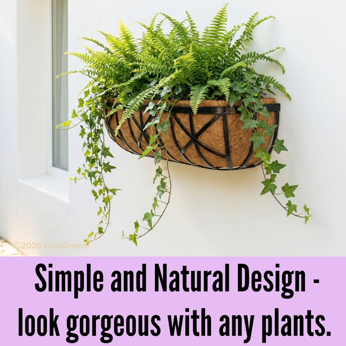 LaLaGreen Metal Wall Planter (30 in, 2 Pack) Black Window Box Holder