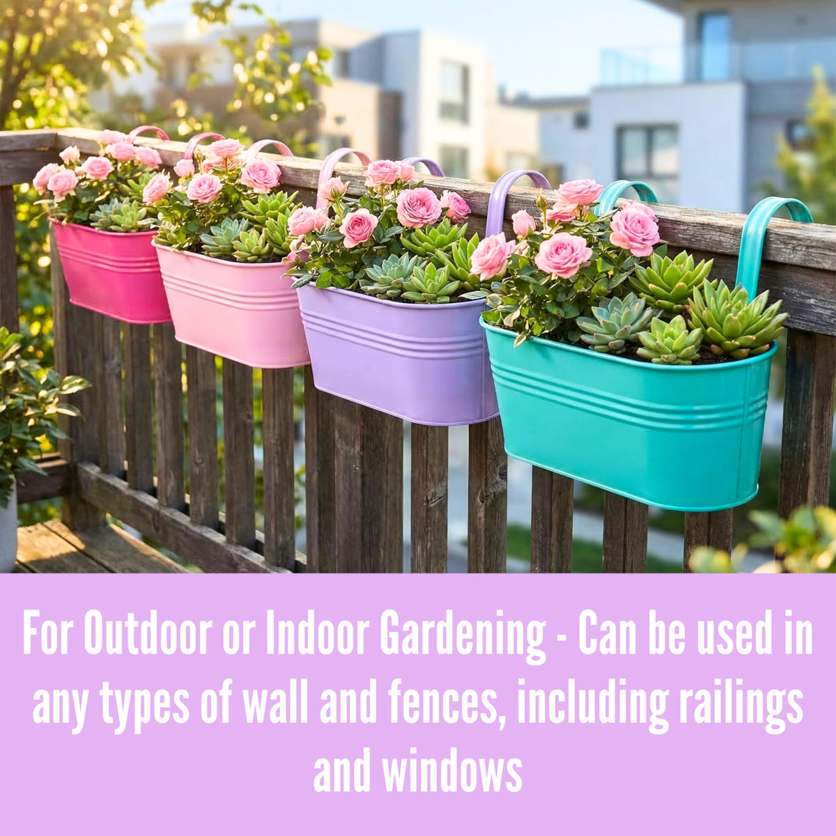 LaLaGreen Colorful Oval Metal Railing Planter Boxes
