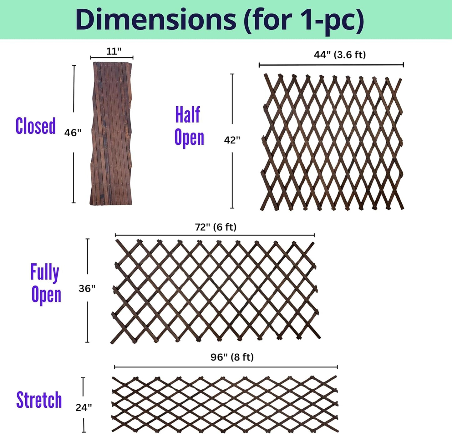 ShopLaLa Garden Fence (2 Pack, Total 12ft (L)) Wooden Lattice Panels for Outside Flower Edging Landscape Patio Outdoor Decor, Expandable Wood Plant Trellis Fences and Gates, Animal Barrier for Dogs