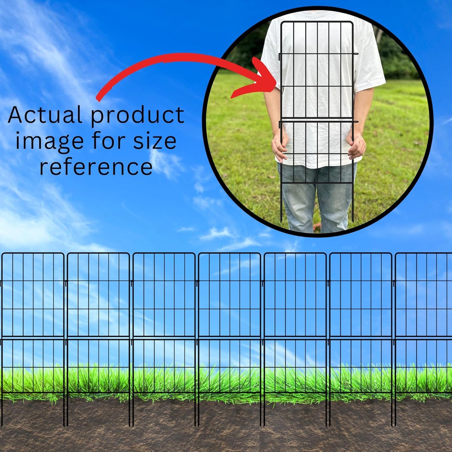 ShopLaLa Decorative Garden Fence Outdoor (10 Panels) 12.5in(L) x 31in(H) Animal Barrier Fencing Rustproof Black Metal Wire Flower Edging for Landscape, Small Dog No Dig Fences Backyard Gate D-F30A