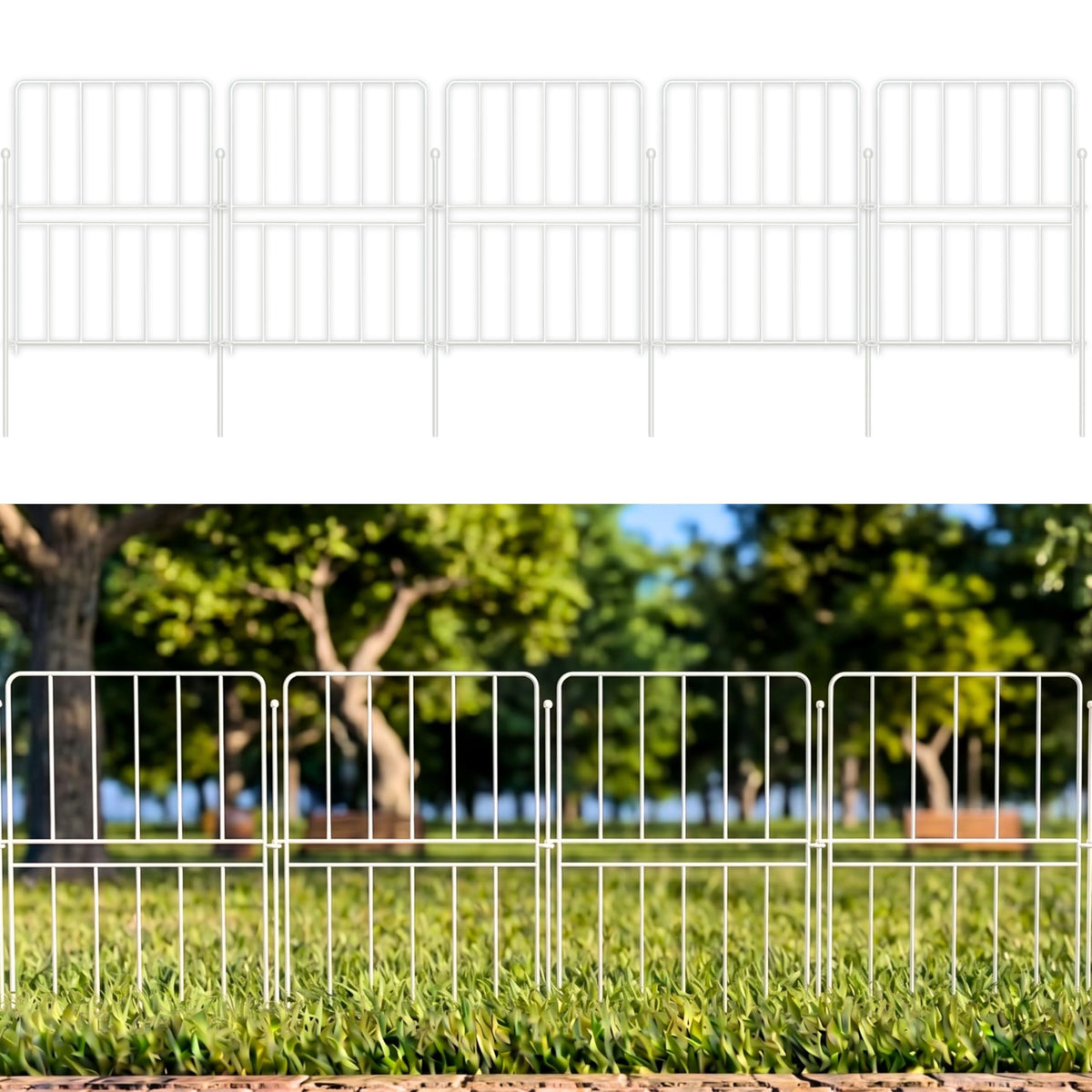 ShopLaLa Decorative Fence (10 Panels) 12.5in(L) x 16.5in(H) Rustproof White Metal Wire Fencing Animal Barrier for Dog, Flower Bed Edging for Landscape Fences for Yard Patio Classic Outdoor Decor