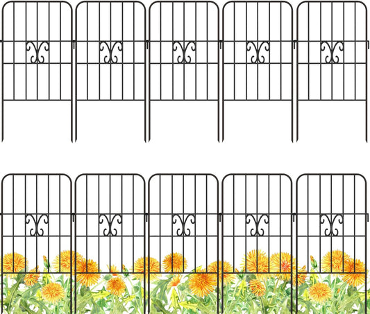 ShopLaLa Garden Fence Animal Barrier Decorative Border (10 Panels), 12in(L) x 24in(H) Rustproof Black Metal Wire Fencing Flower Edging for Landscape Patio, Yard, Outdoor Decor, No Dig Fences for Dog